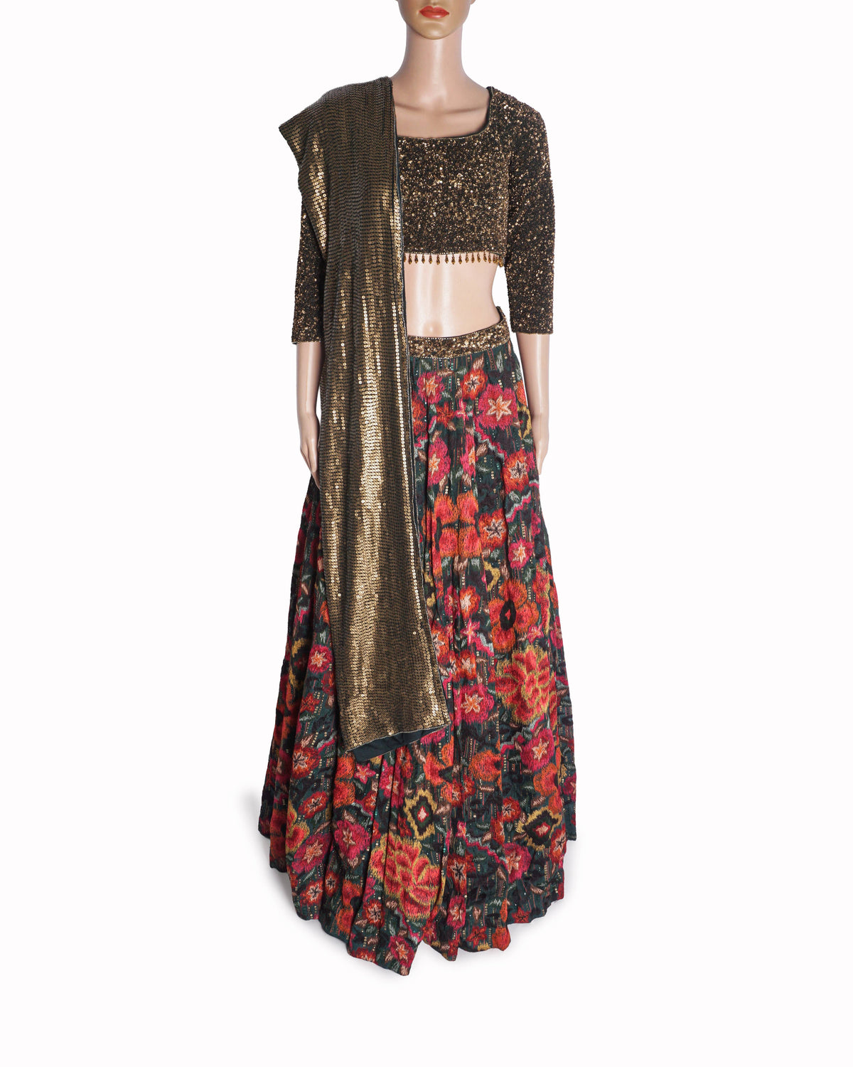 Nakul Sen Green Floral Thread Embroidered Lehenga Set