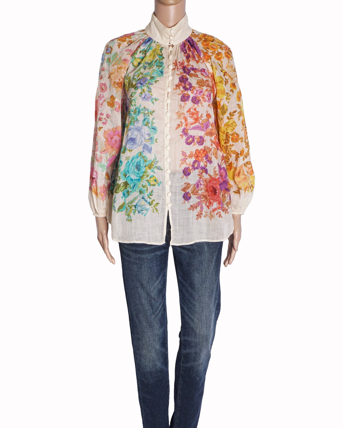 Zimmermann Raie Floral-Print Ramie Billow Blouse