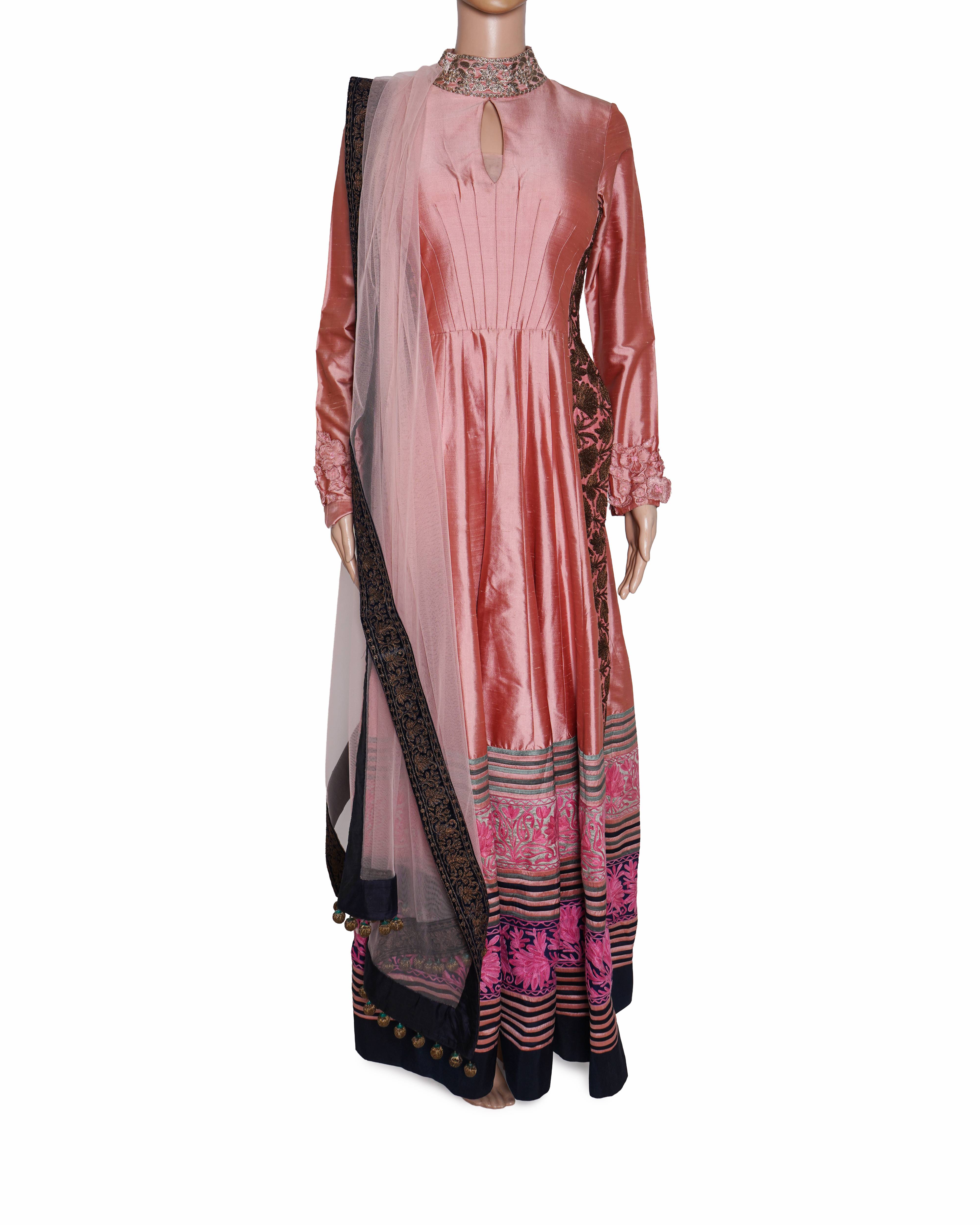 Manish Malhotra Pink And Blue Long Kurta With Dupatta