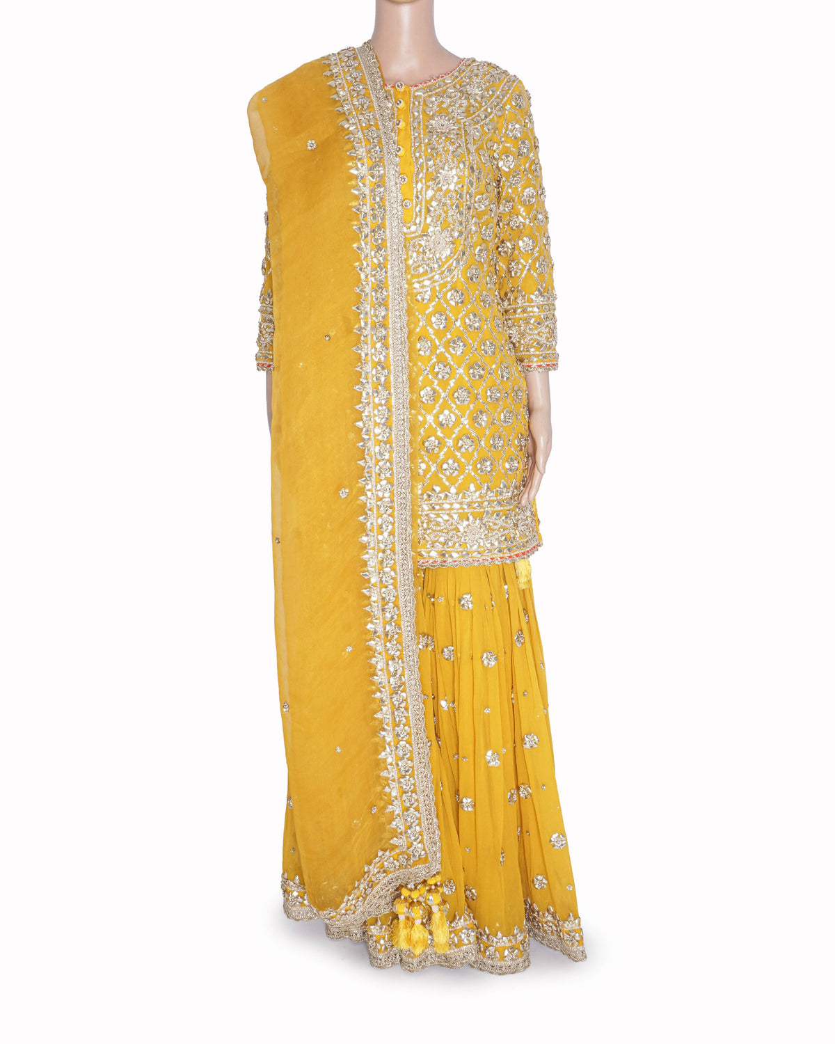 Preeti S Kapoor Yellow Gota Patti Embroidered Kurta and Sharara Suit Set