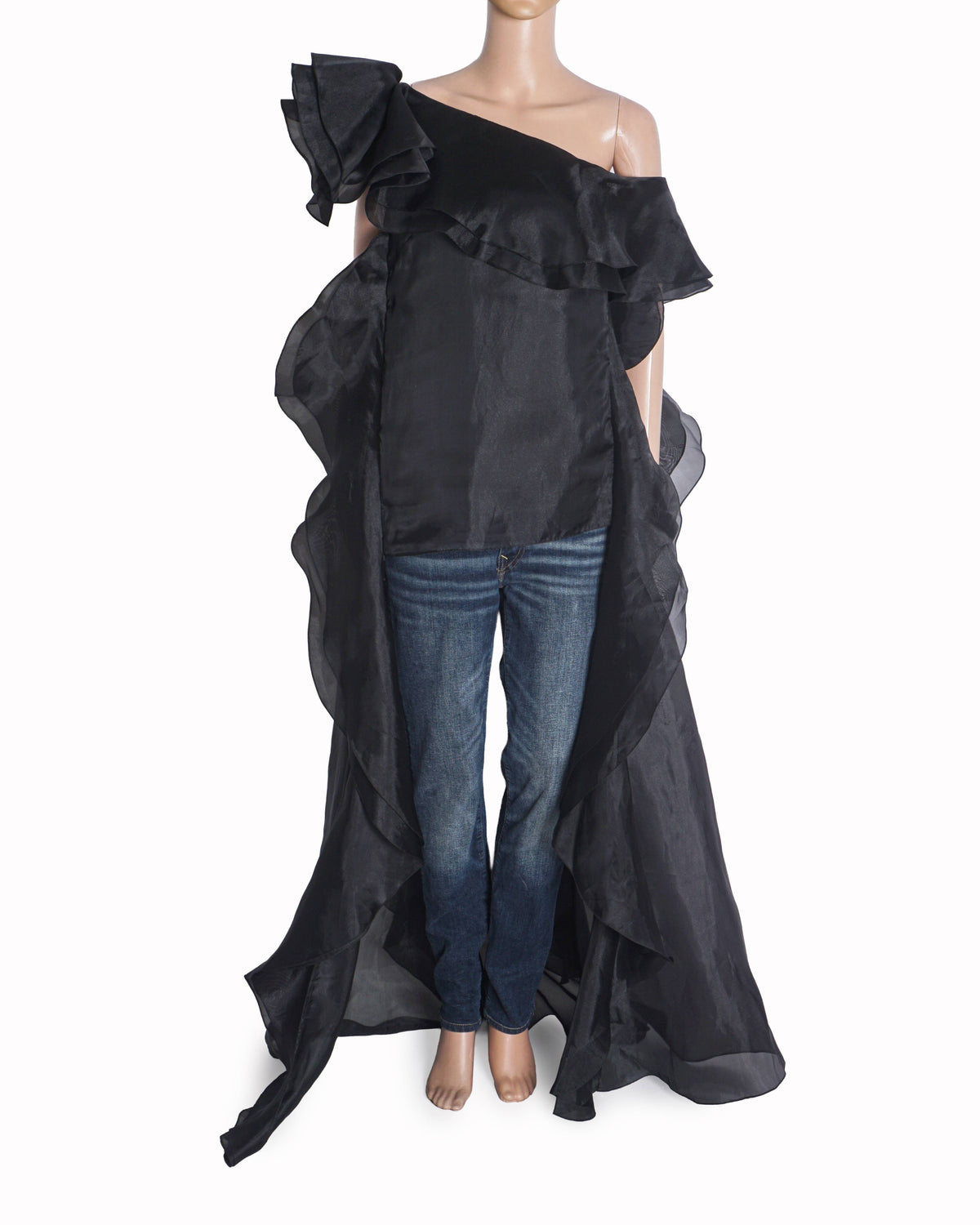 Gauri & Nainika Black Ruffle High-Low Organza Top