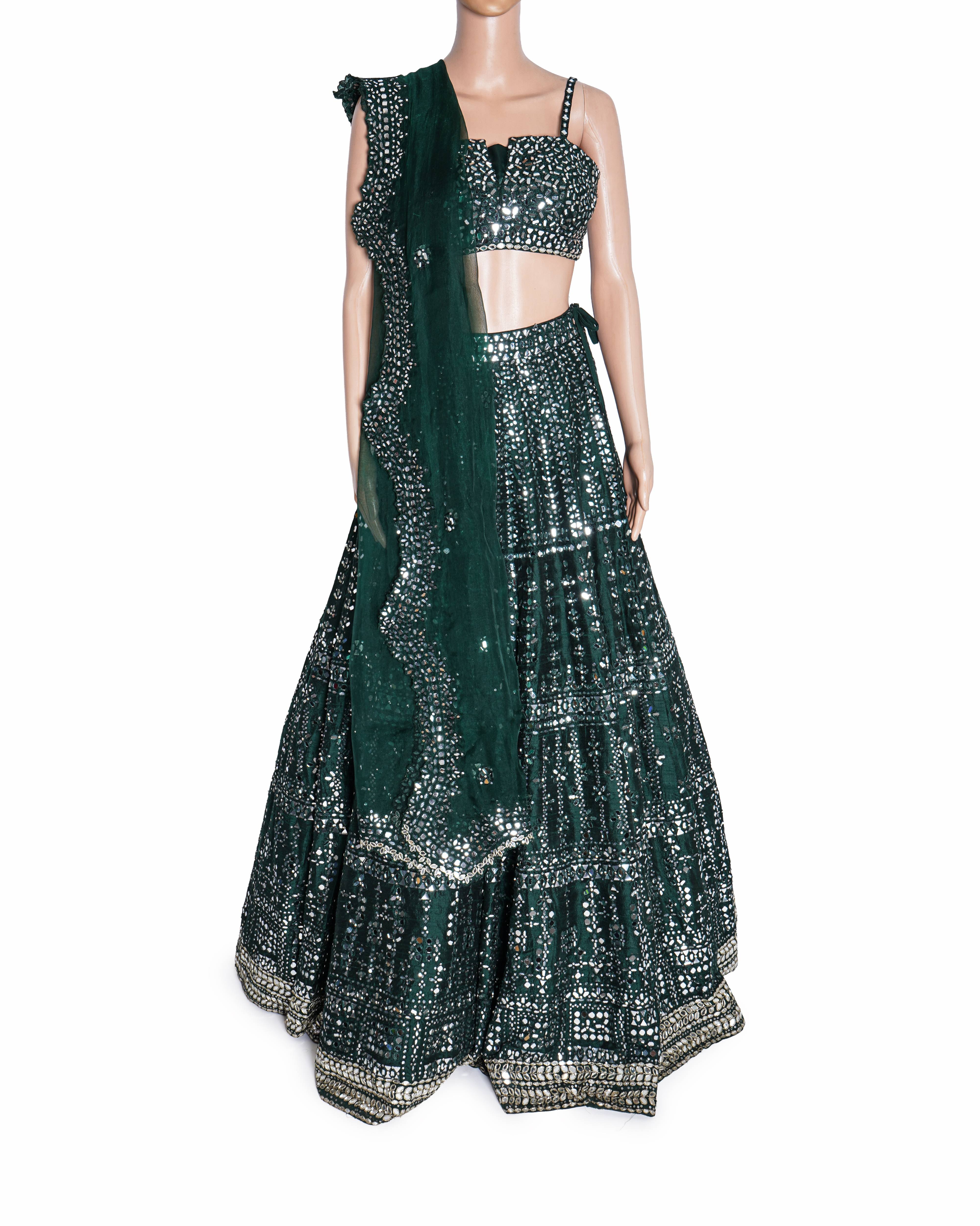 Seema Gujral Emerald Green Heavily Embellished Lehenga Set