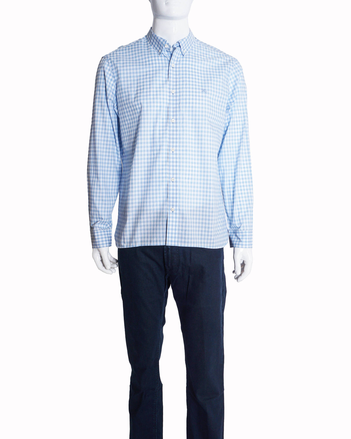 Burberry Men's Sky Blue Gingham Checked Button-Down Shirt