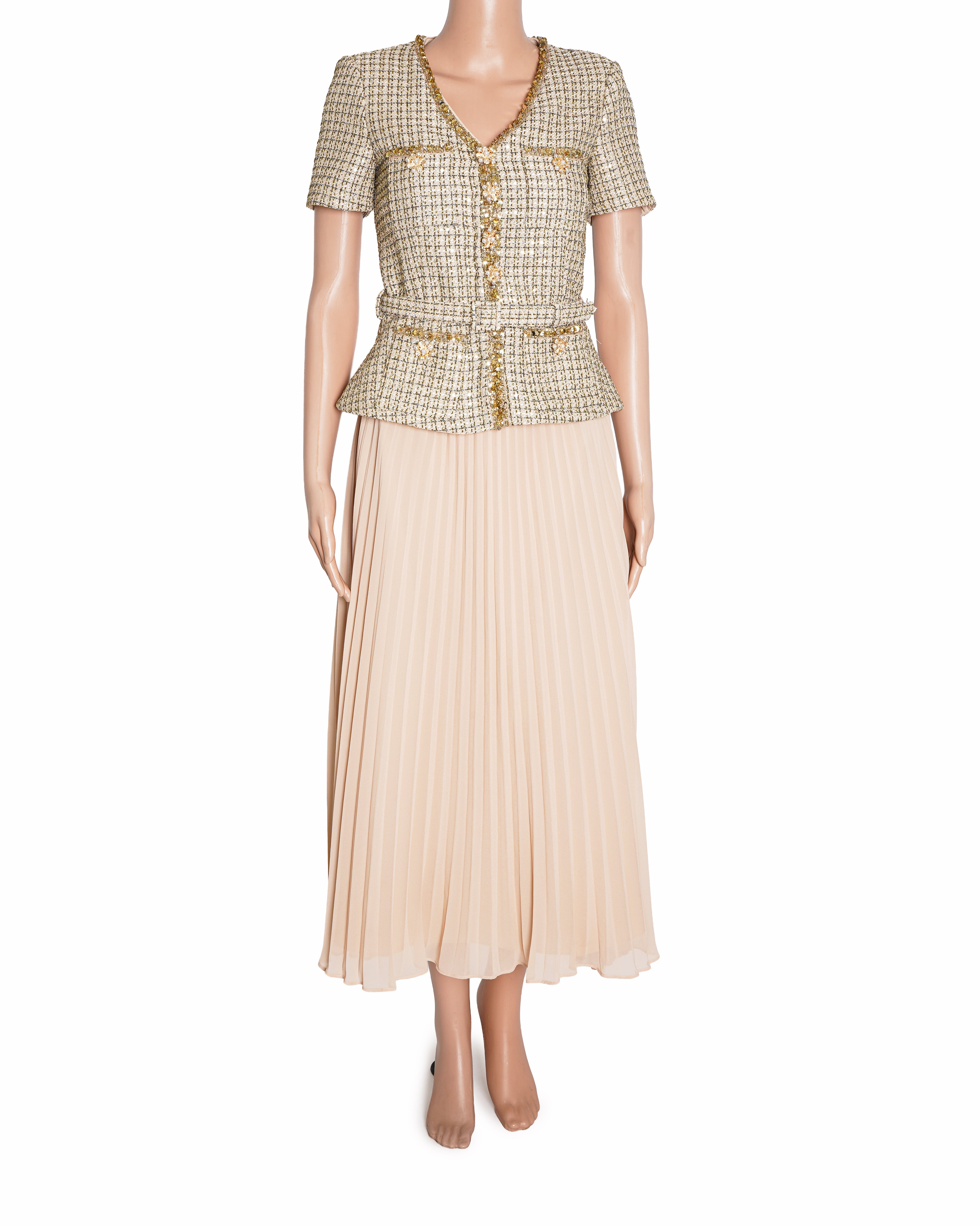 Self-Portrait Plissé Bouclé Midi Dress