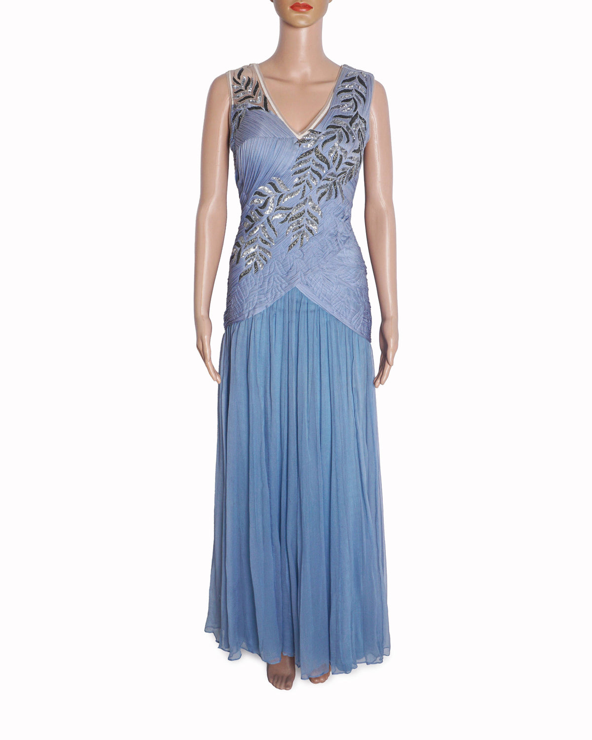 Geisha Designs Powder Blue Embellished Chiffon Gown