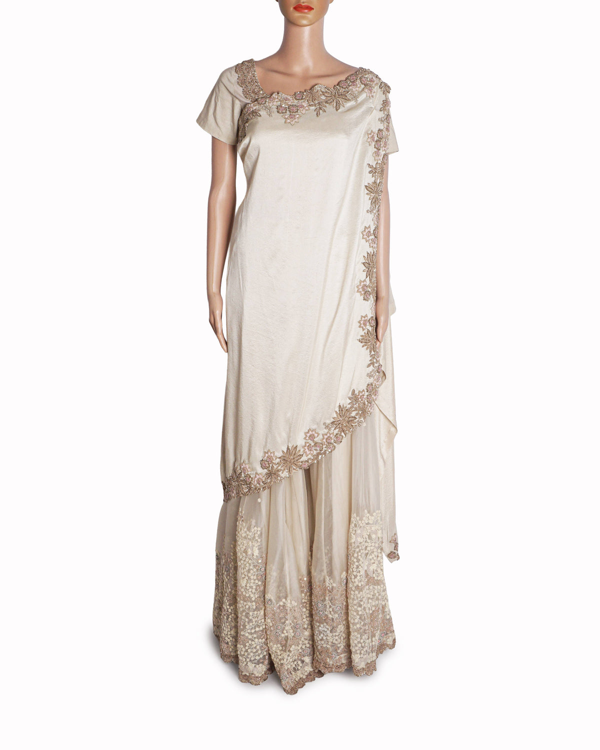 Anamika Khanna Beige Embroidered Choli & Flared Pants Set