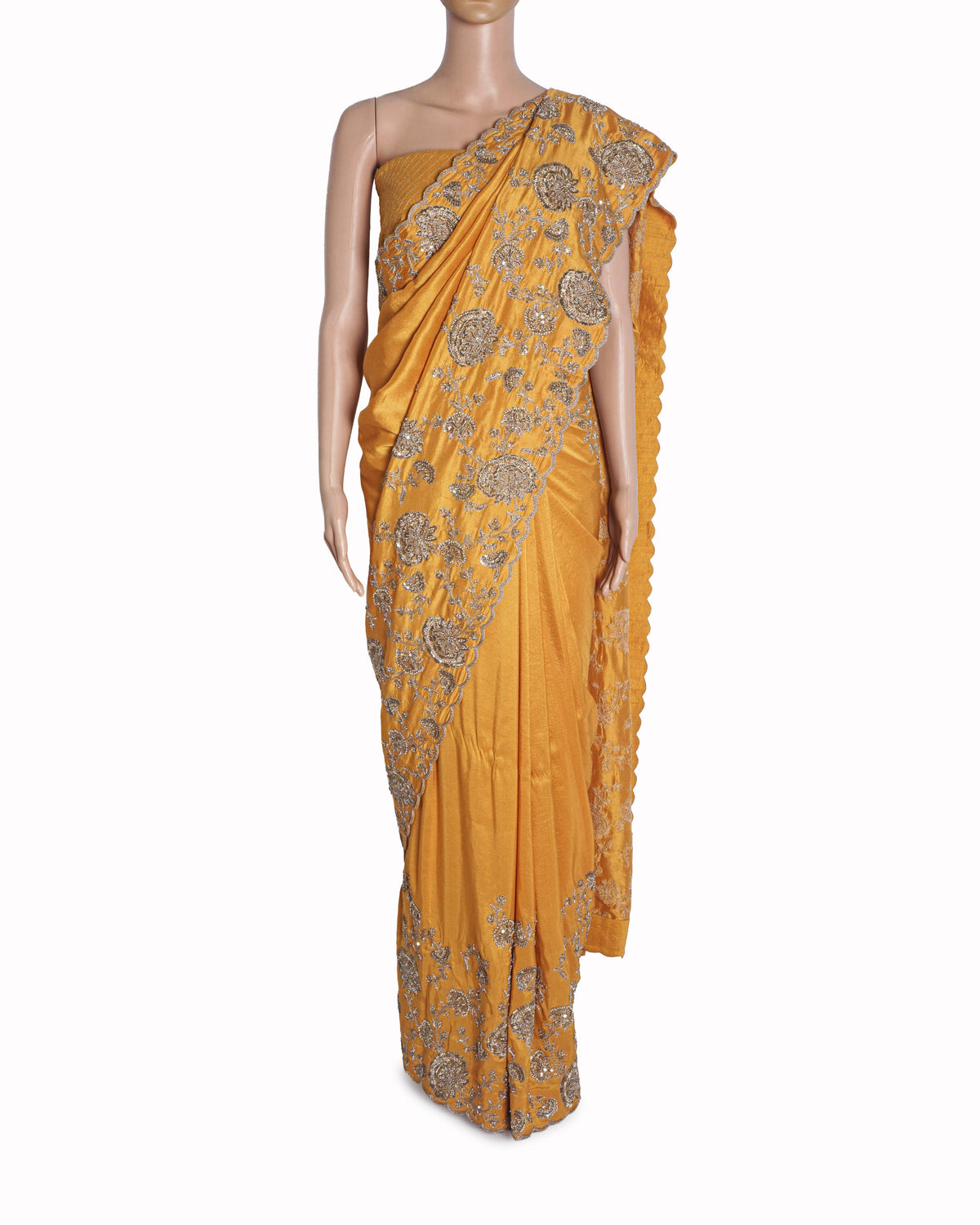 Mrunalini Rao Yellow Floral Embroidered Silk Saree Set