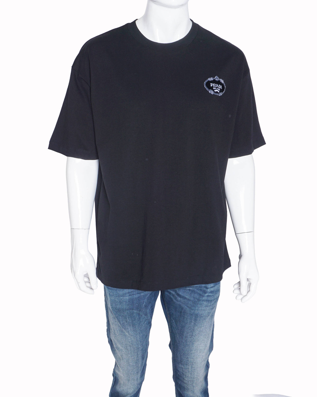 Prada Black Cotton Milano Crest Embroidered T-Shirt