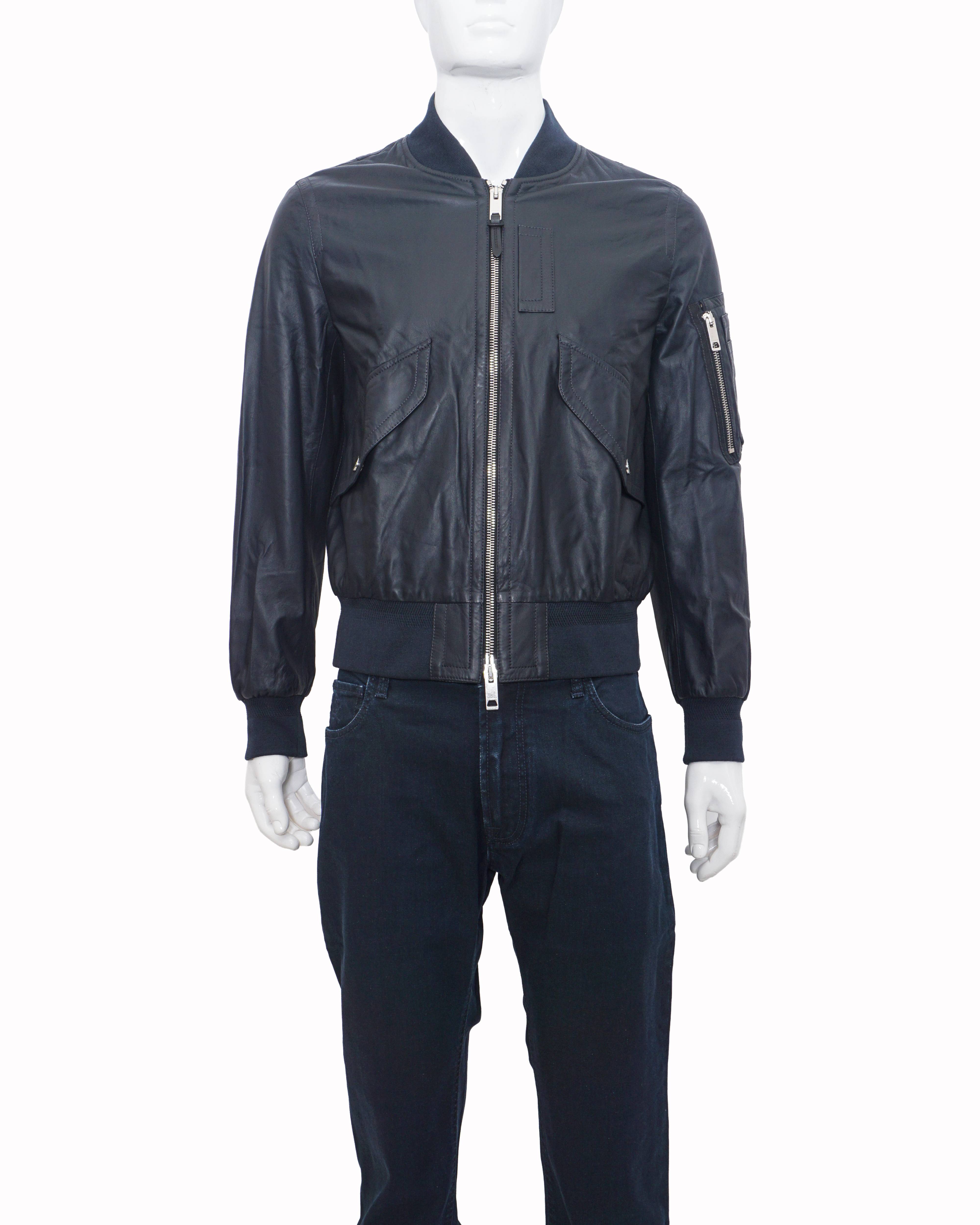 Burberry Men's Black Leather Pilot Bomber Jacket