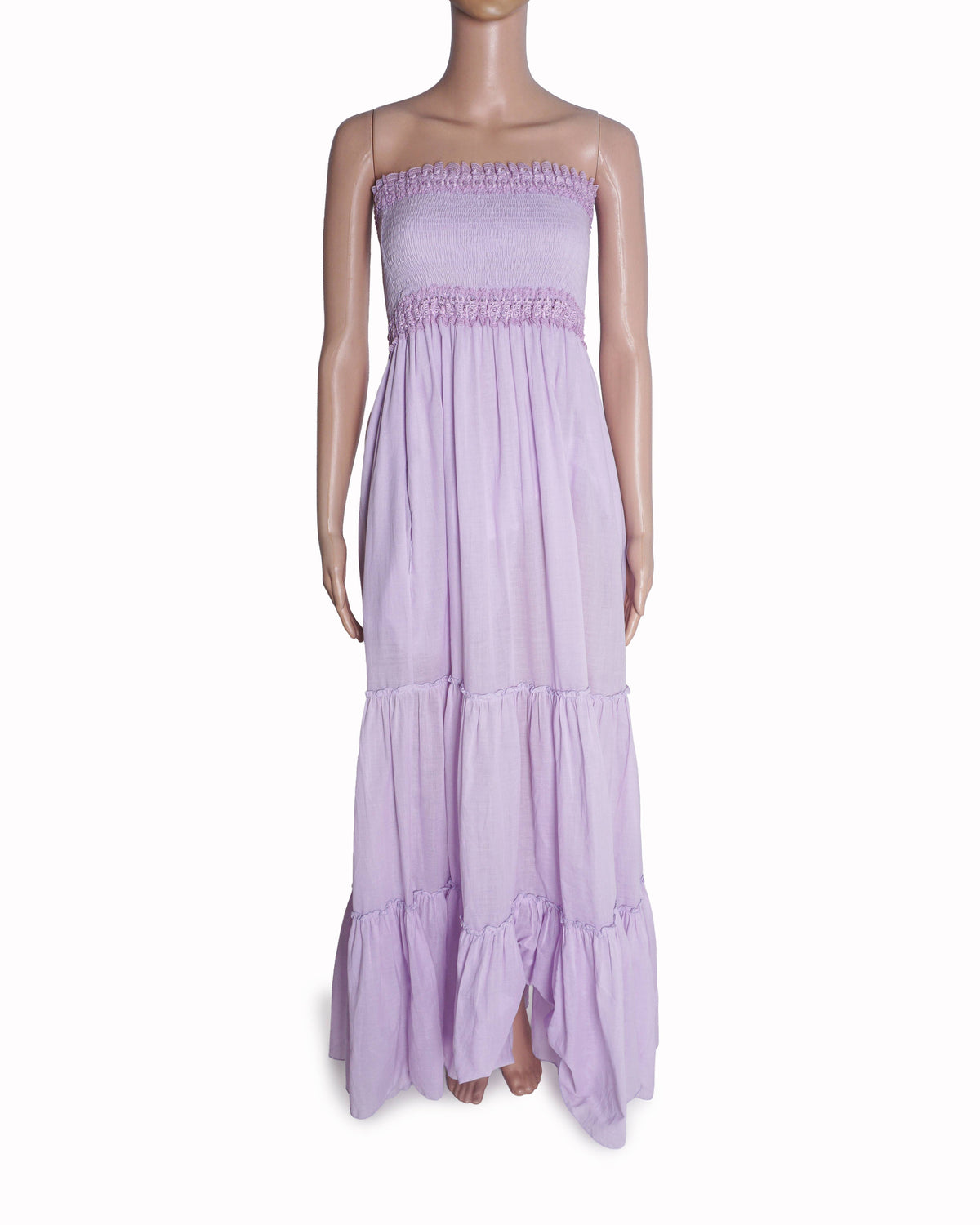 Charo Ruiz Ibiza Lavender Cotton Smocked Strapless Maxi Dress