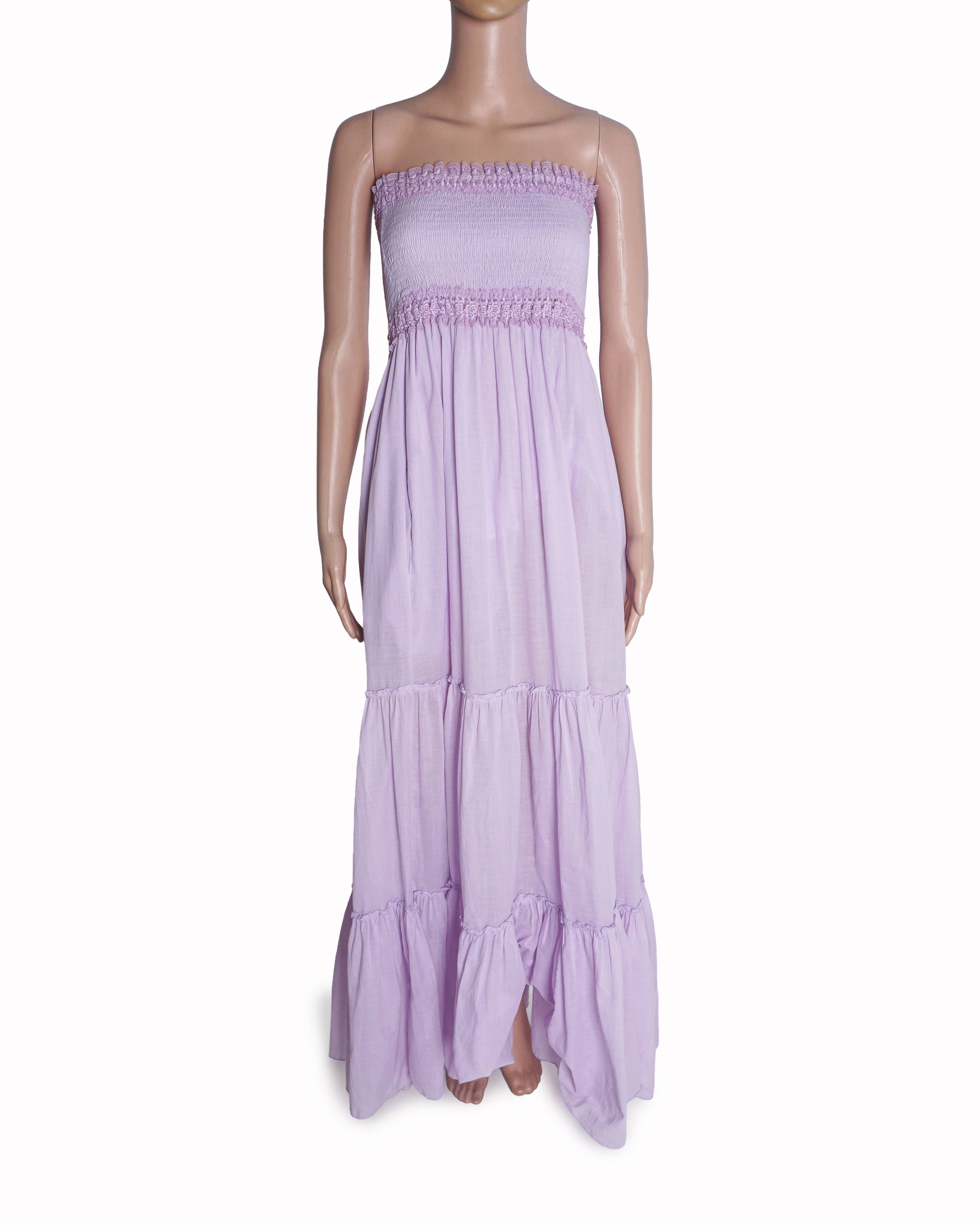 Charo Ruiz Ibiza Lavender Cotton Smocked Strapless Maxi Dress