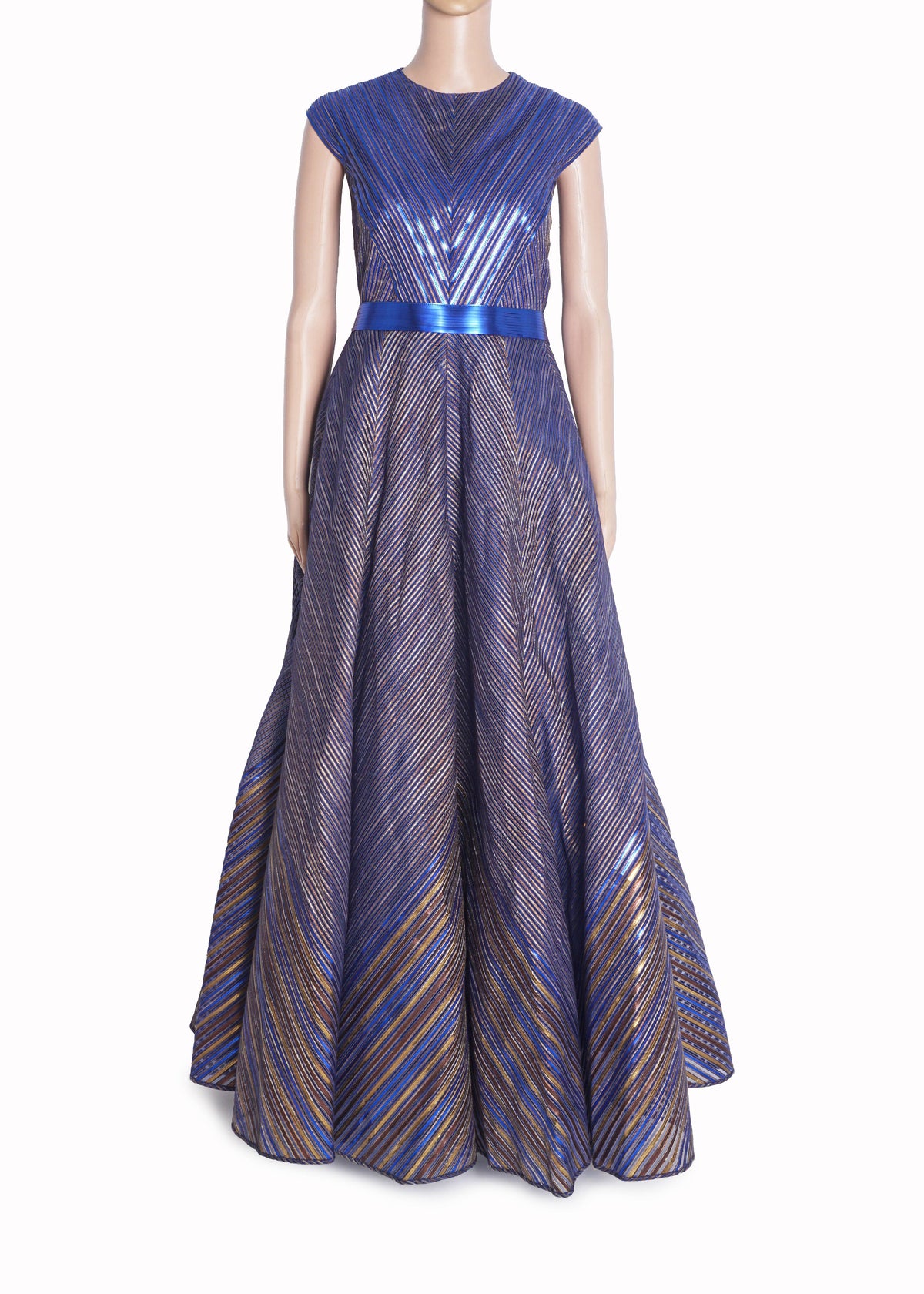 Amit Aggarwal Electric Blue Striped Structured Gown