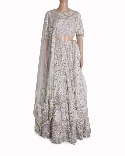 Manish Malhotra Lavender/Ivory Sequined Embroidered Lehenga Set