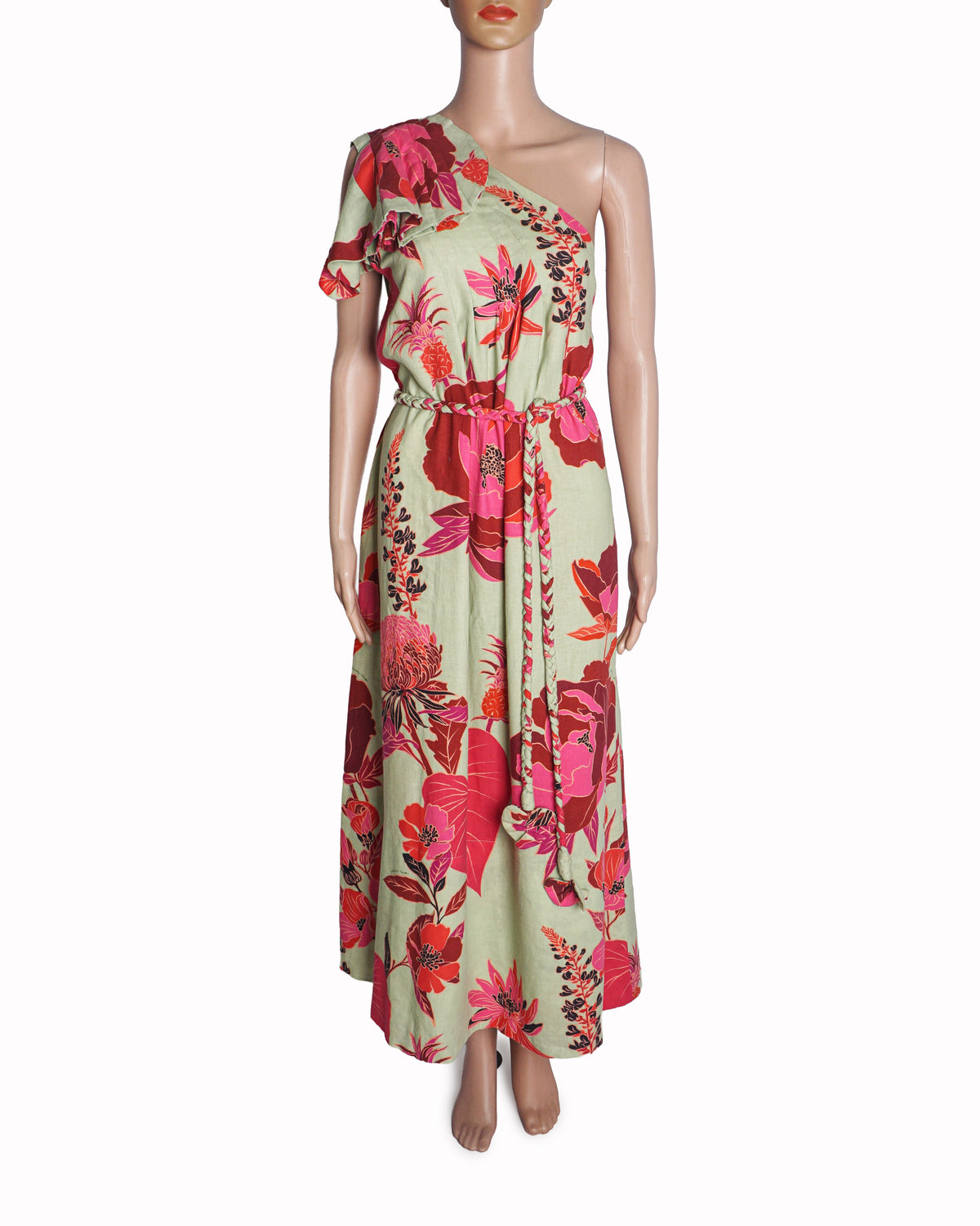 Farm Rio Green Fresh Garden One-Shoulder Maxi Dress