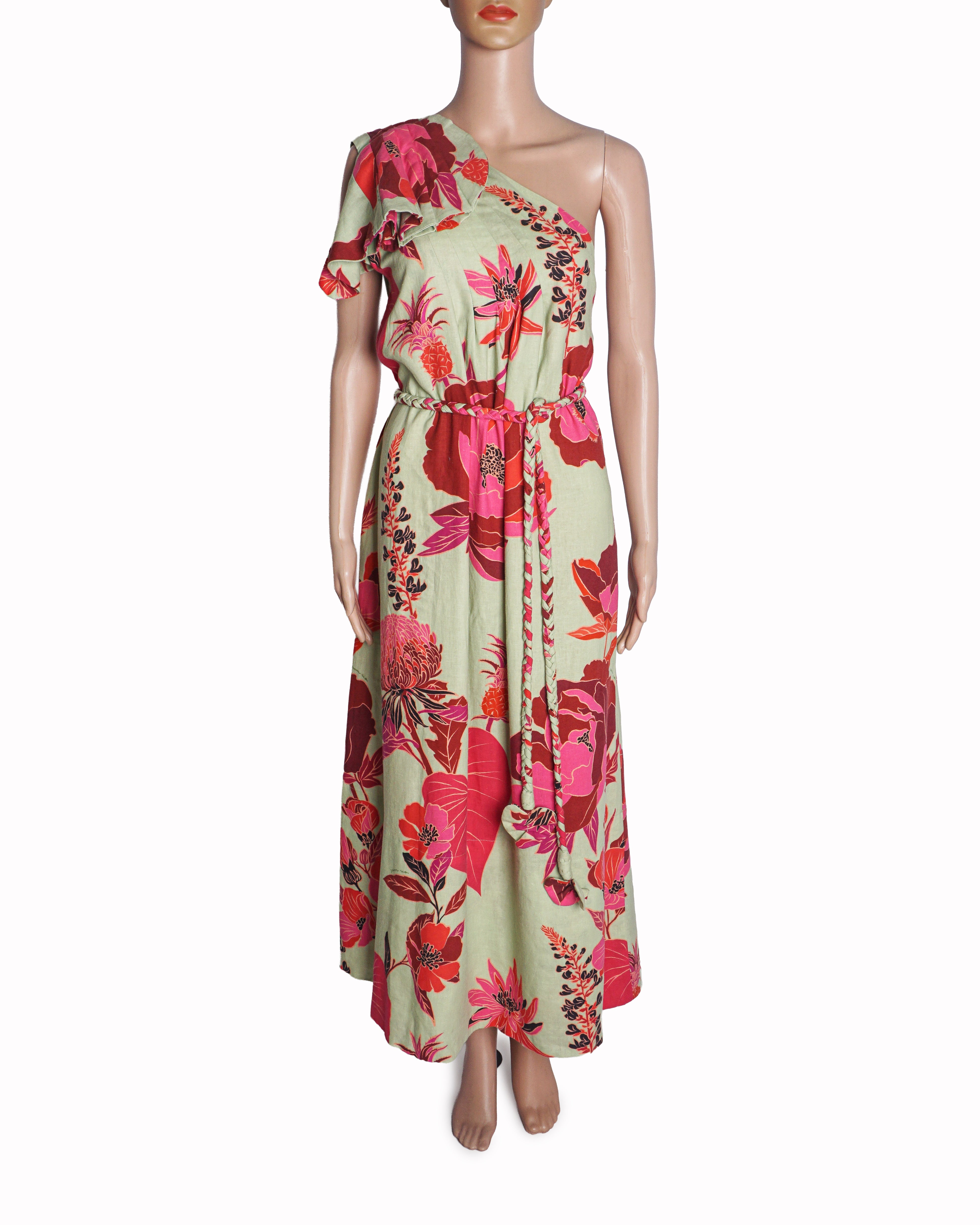 Farm Rio Green Fresh Garden One-Shoulder Maxi Dress