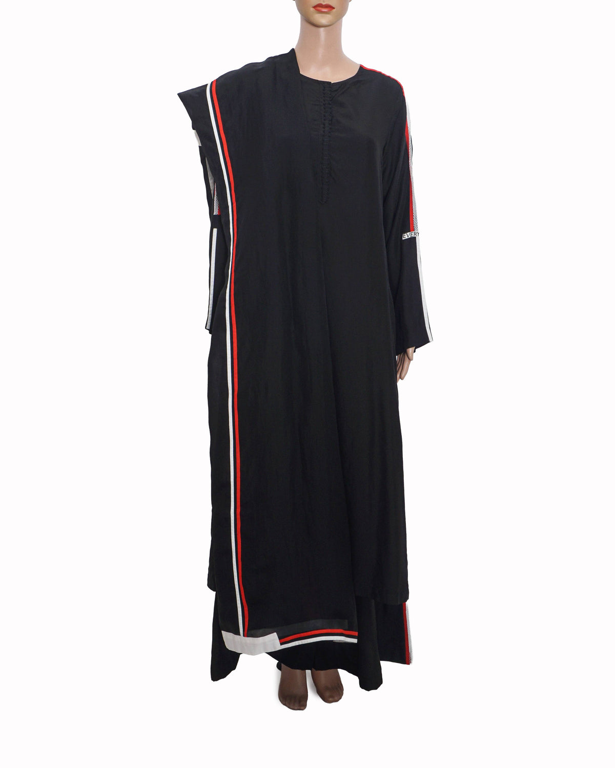 Anamika Khanna Black Tunic Set with Red & White Striped Trim