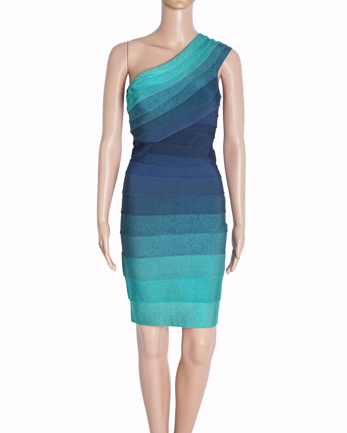 Hervé Léger Blue Ombre One-Shoulder Bandage Dress