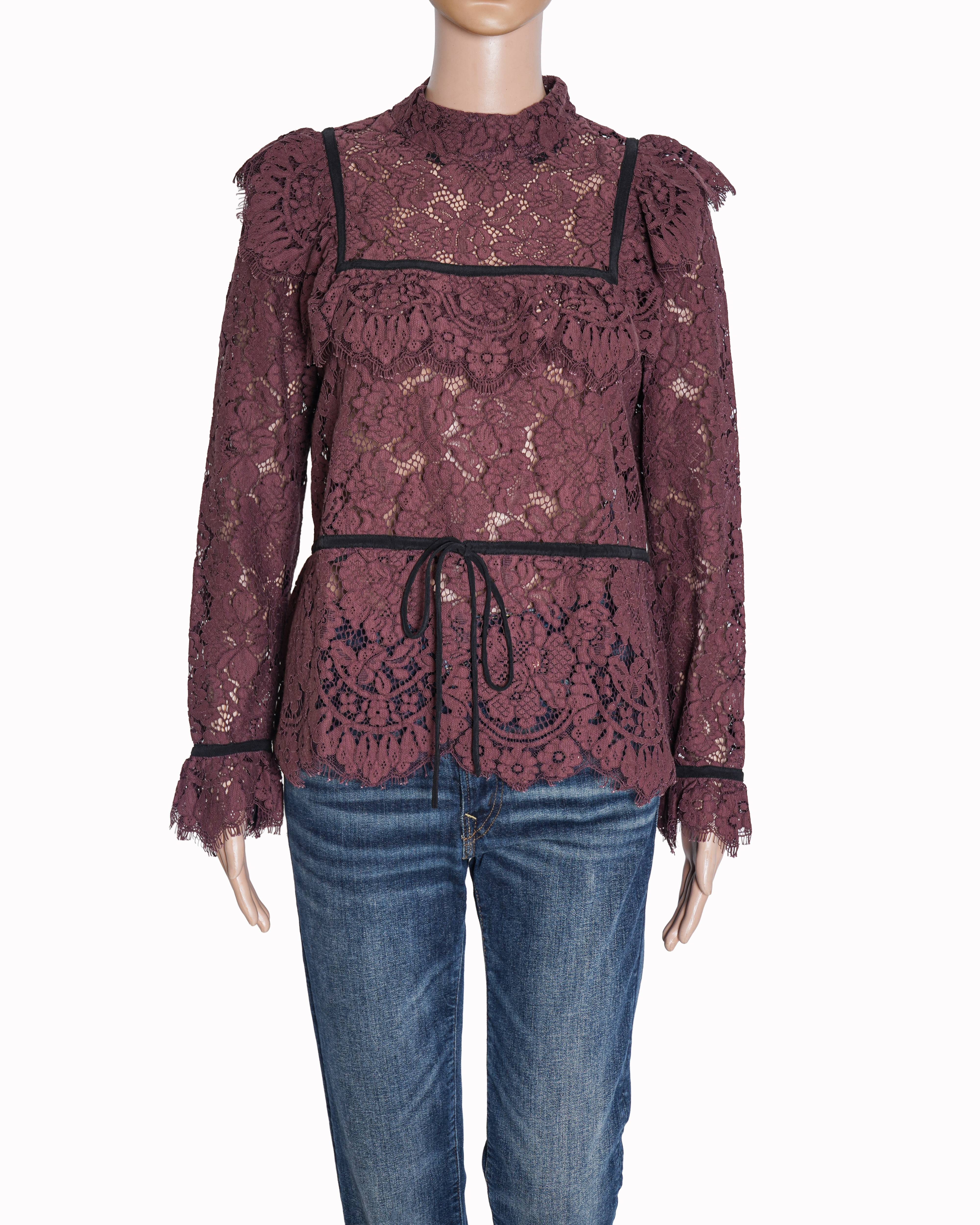 Ganni Floral Lace Ruffle Blouse