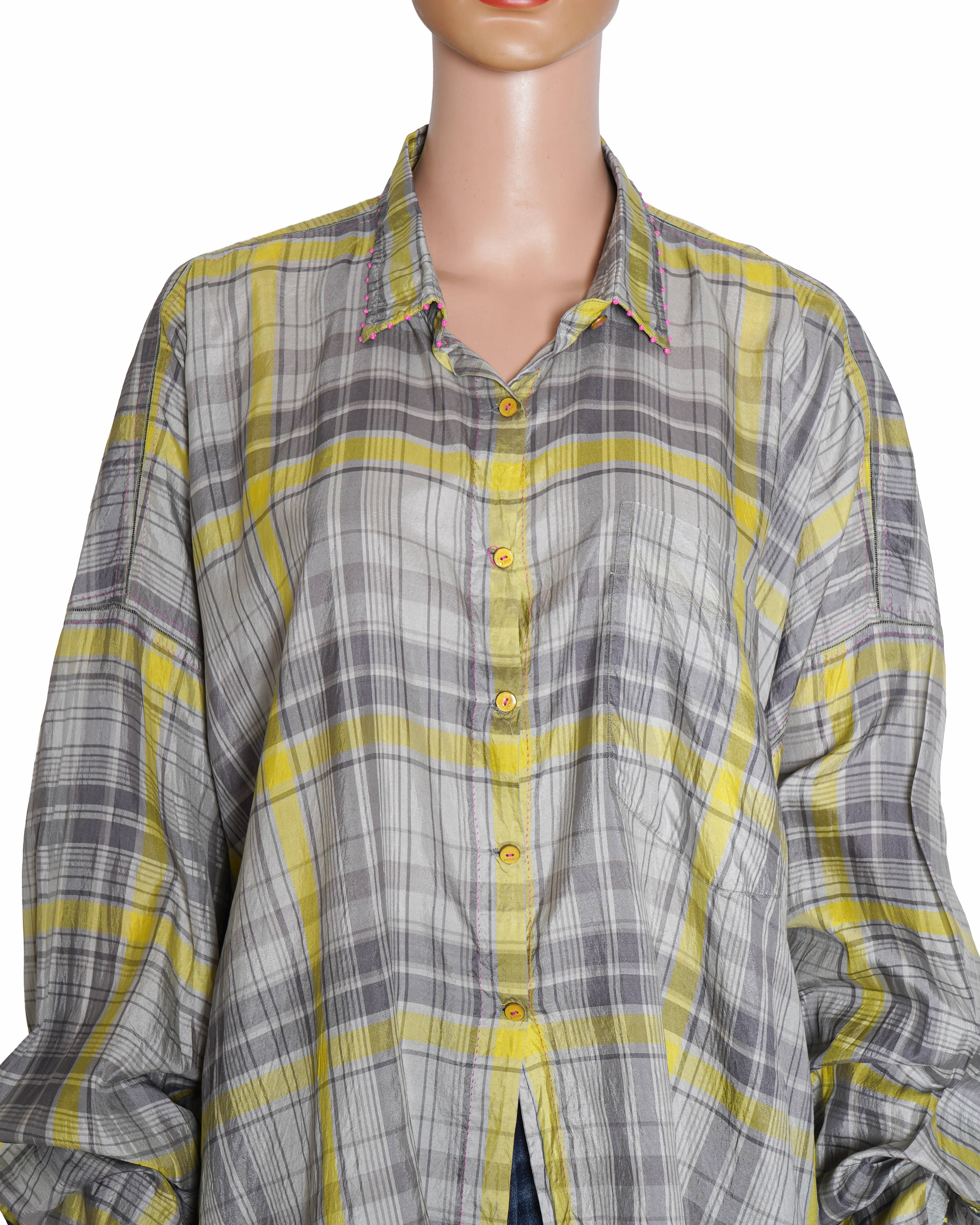 Péro Yellow Check Oversized Shirt