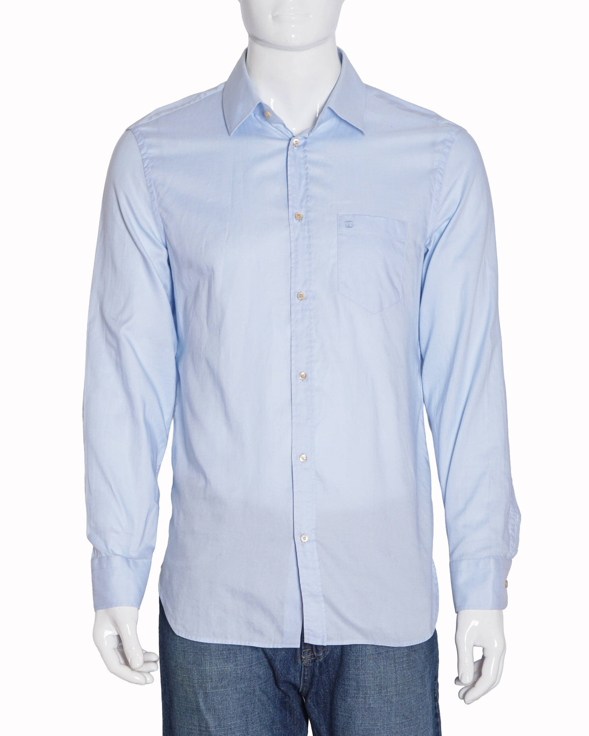Gucci Light Blue Cotton Monogram Button-Down Shirt