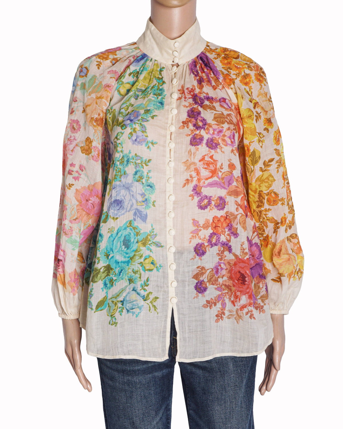 Zimmermann Raie Floral-Print Ramie Billow Blouse