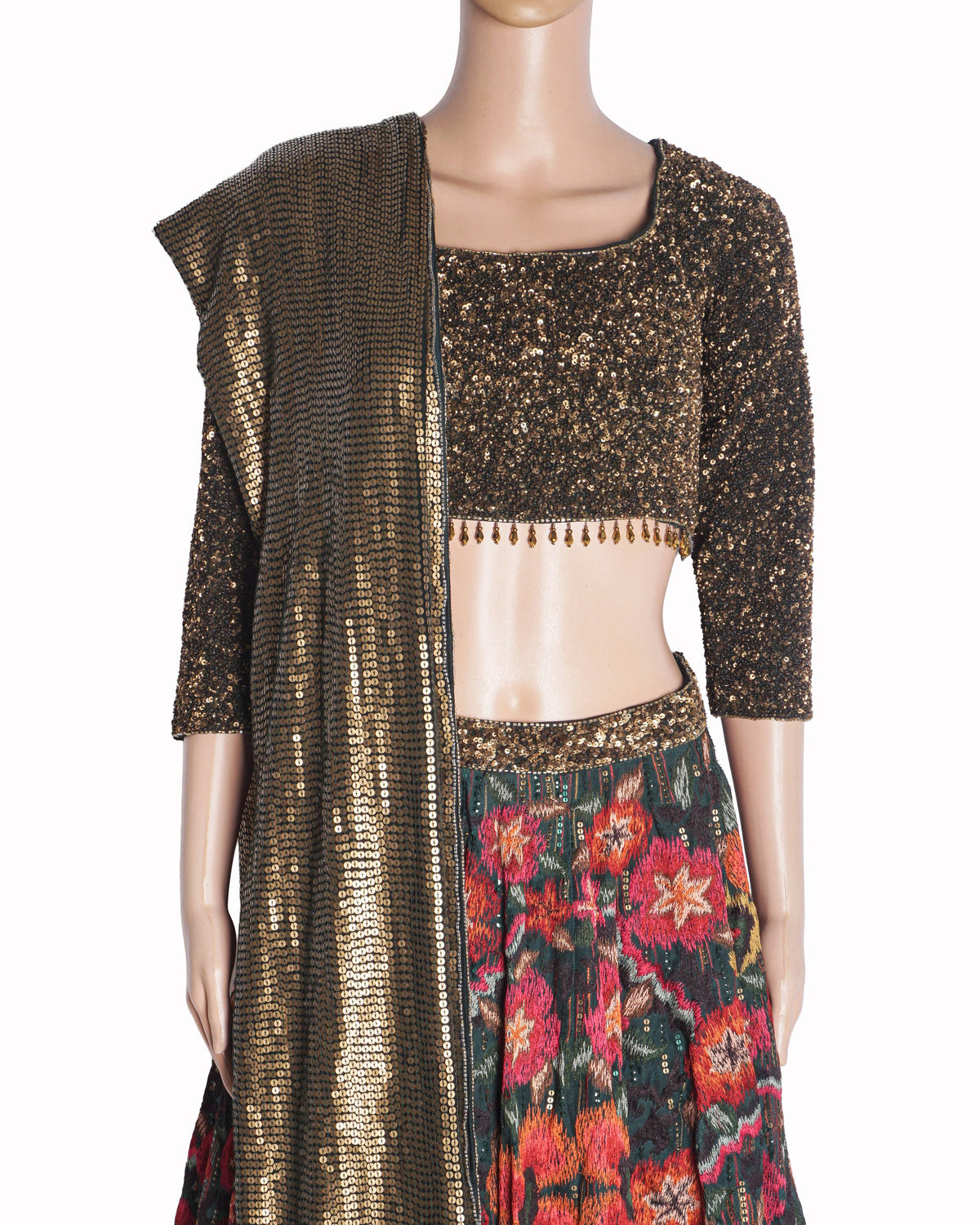 Nakul Sen Green Floral Thread Embroidered Lehenga Set