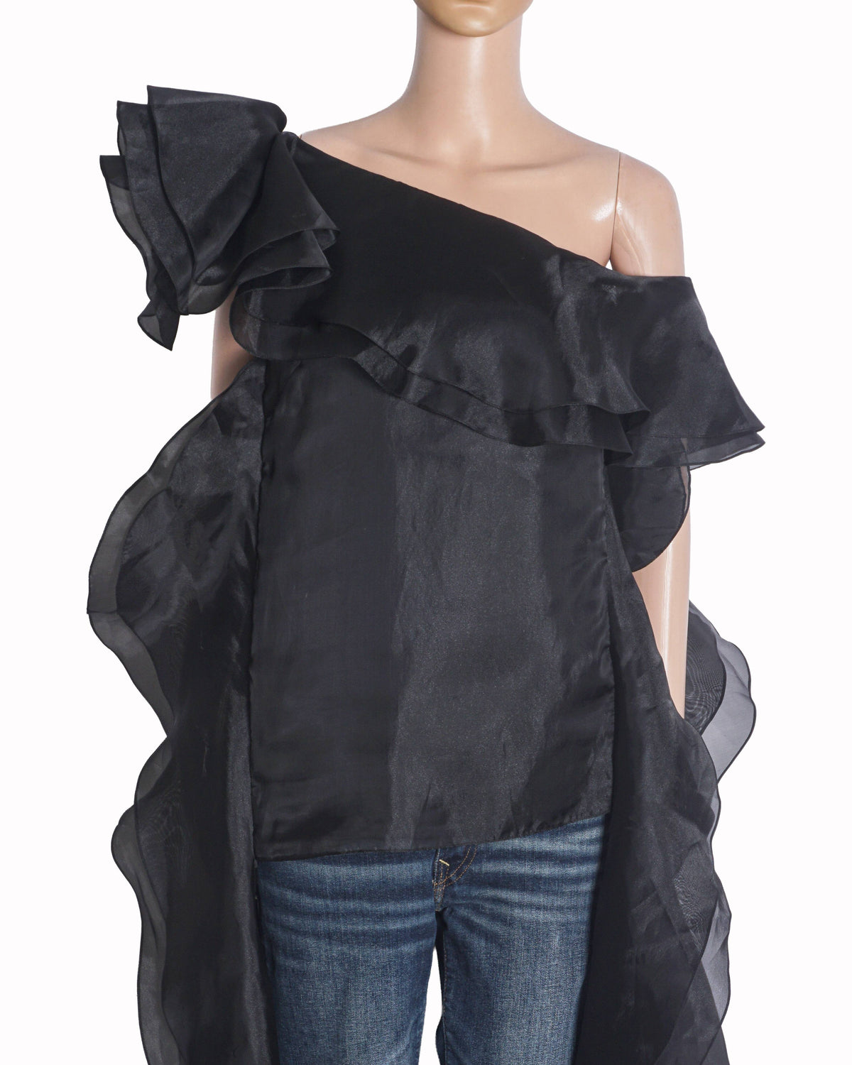 Gauri & Nainika Black Ruffle High-Low Organza Top