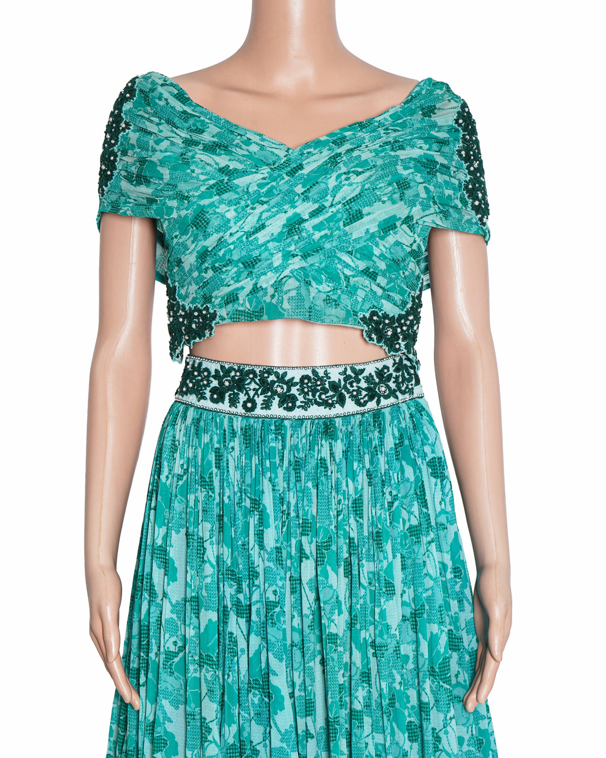 Adi By Aditya Khandelwal Aqua Green Printed Lehenga Set