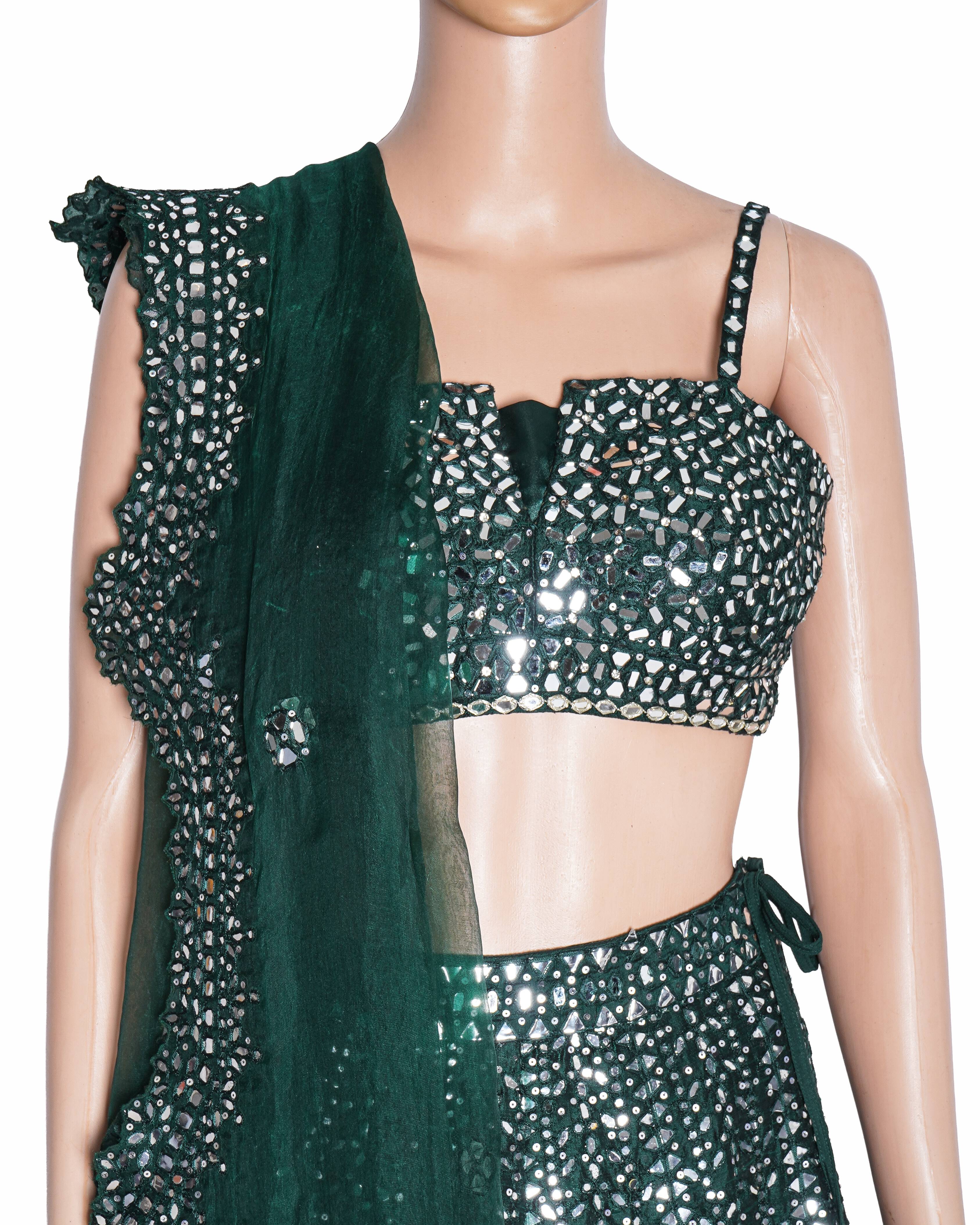Seema Gujral Emerald Green Heavily Embellished Lehenga Set