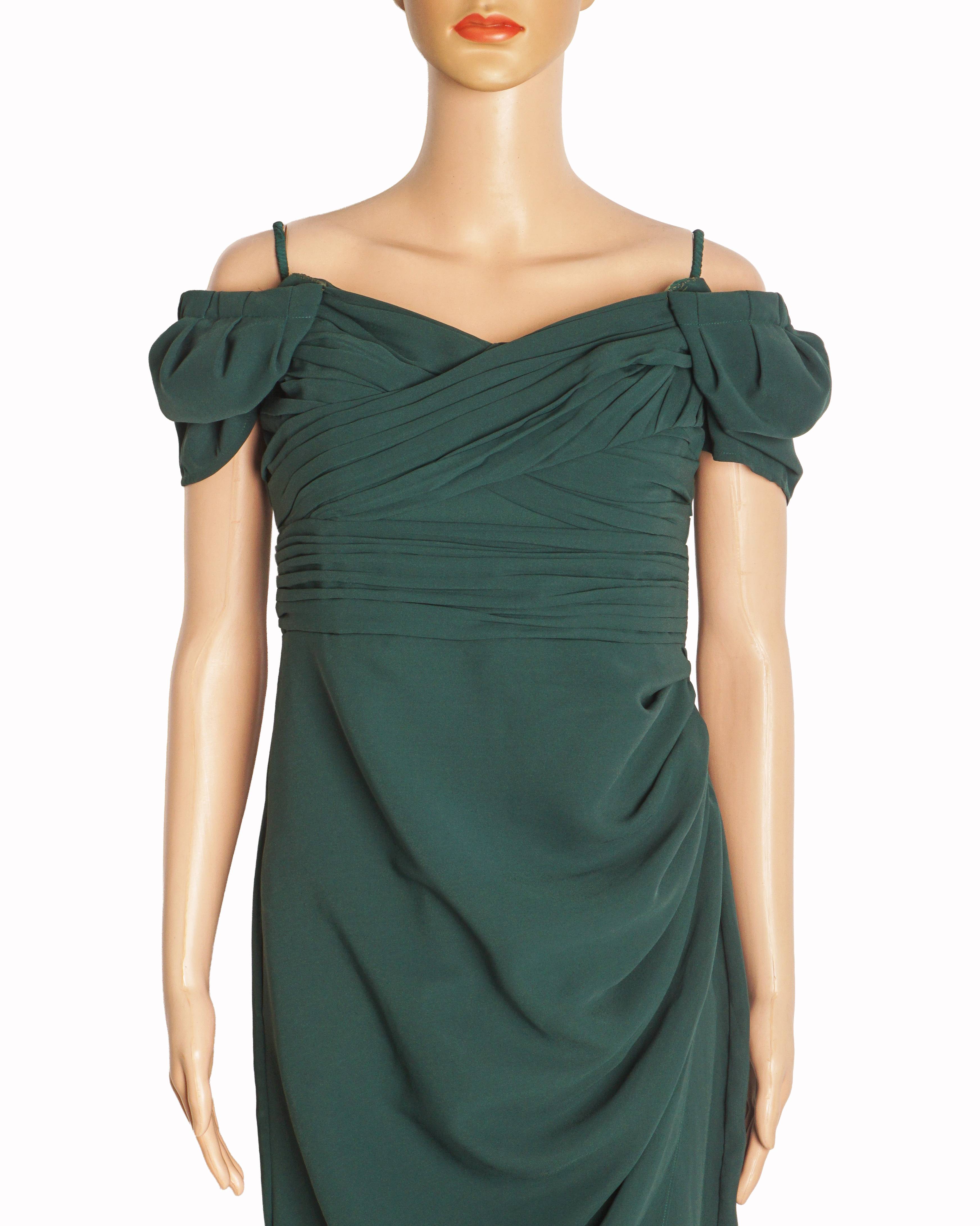 Self-Portrait Dark Green Sweetheart Ruched Twill Midi Dress