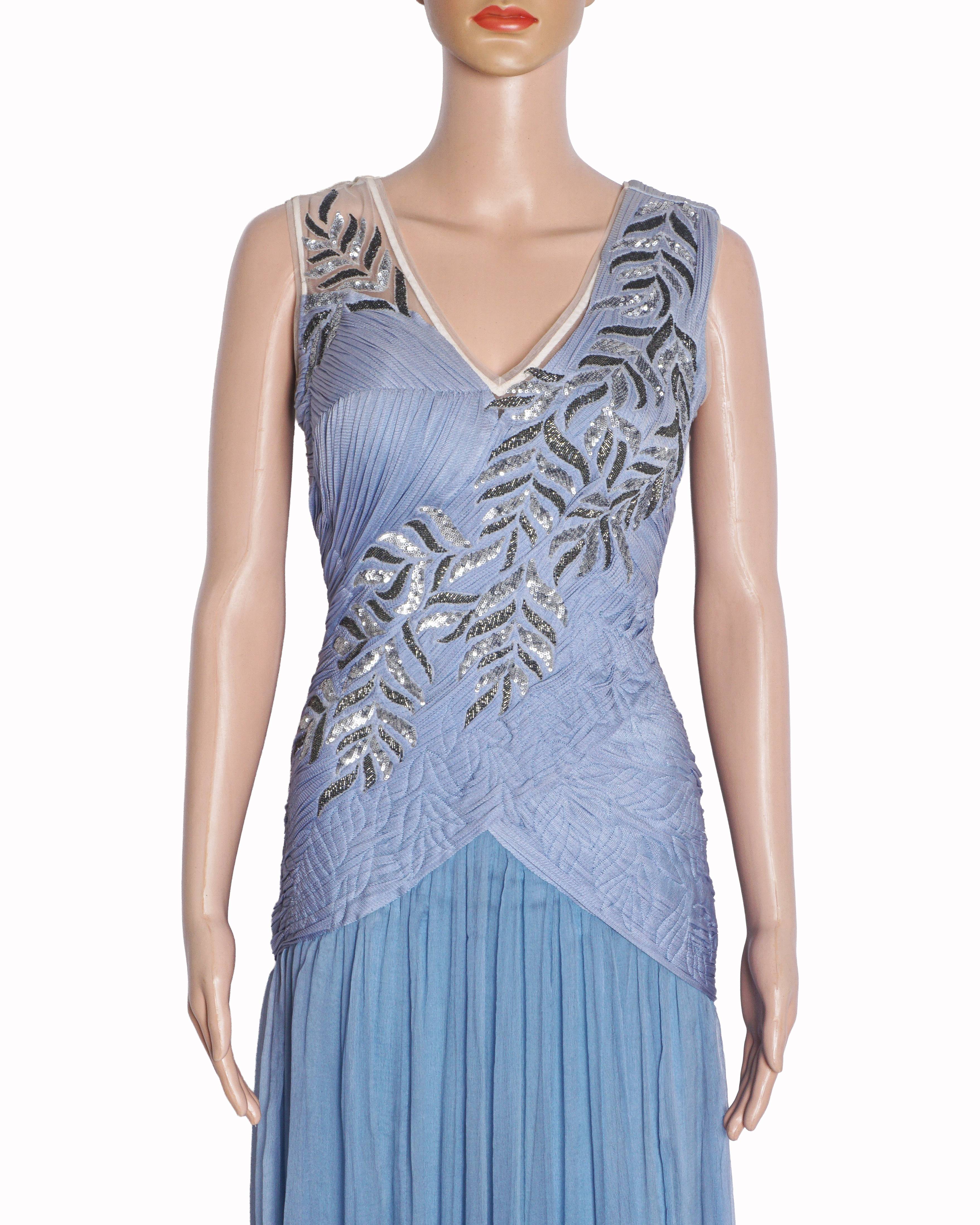 Geisha Designs Powder Blue Embellished Chiffon Gown