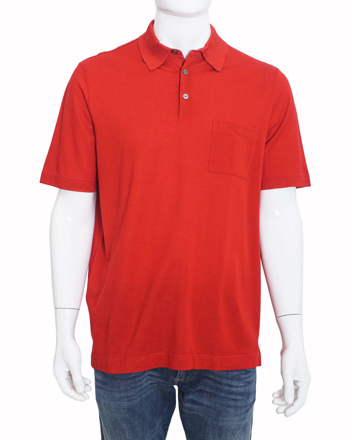 Hermès Classic Red Cotton Pocket Polo T-Shirt