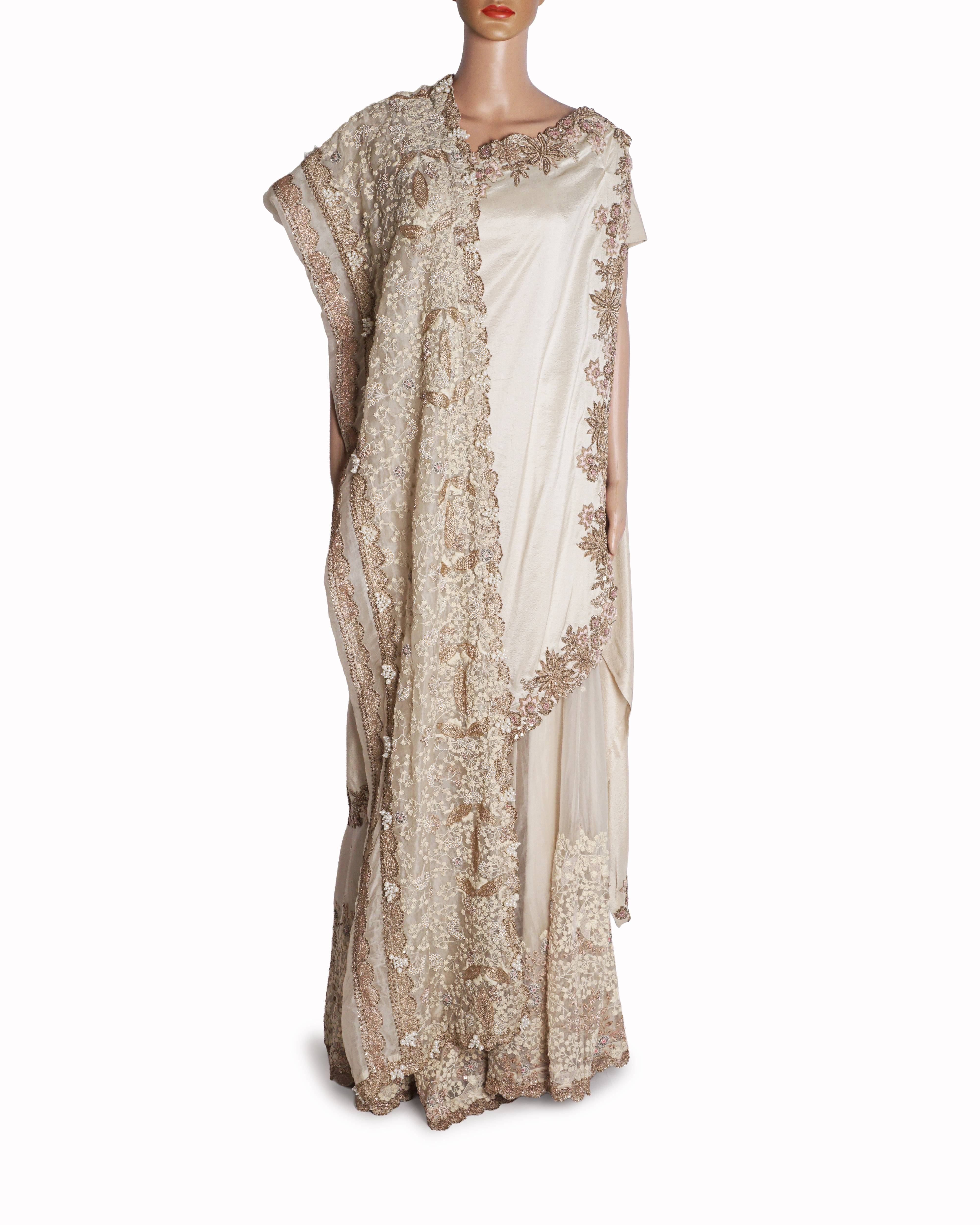 Anamika Khanna Beige Embroidered Choli & Flared Pants Set