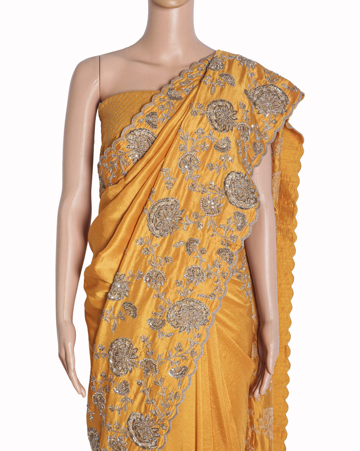 Mrunalini Rao Yellow Floral Embroidered Silk Saree Set
