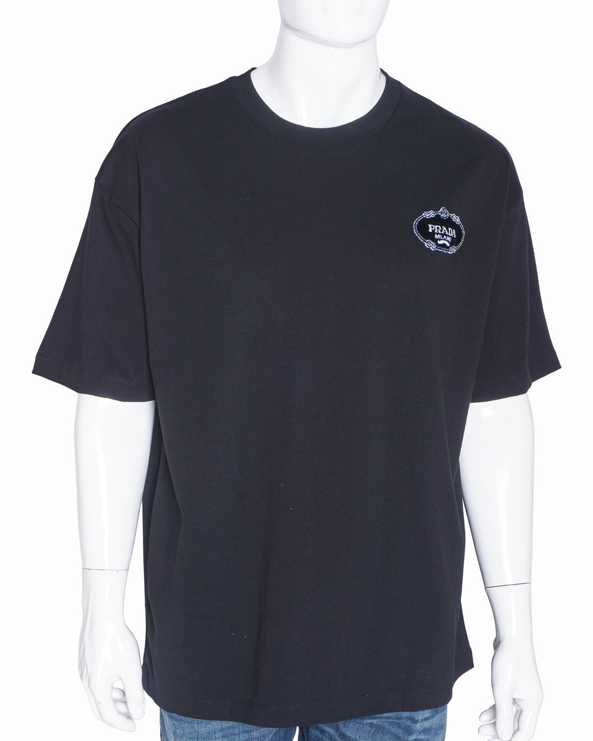 Prada Black Cotton Milano Crest Embroidered T-Shirt