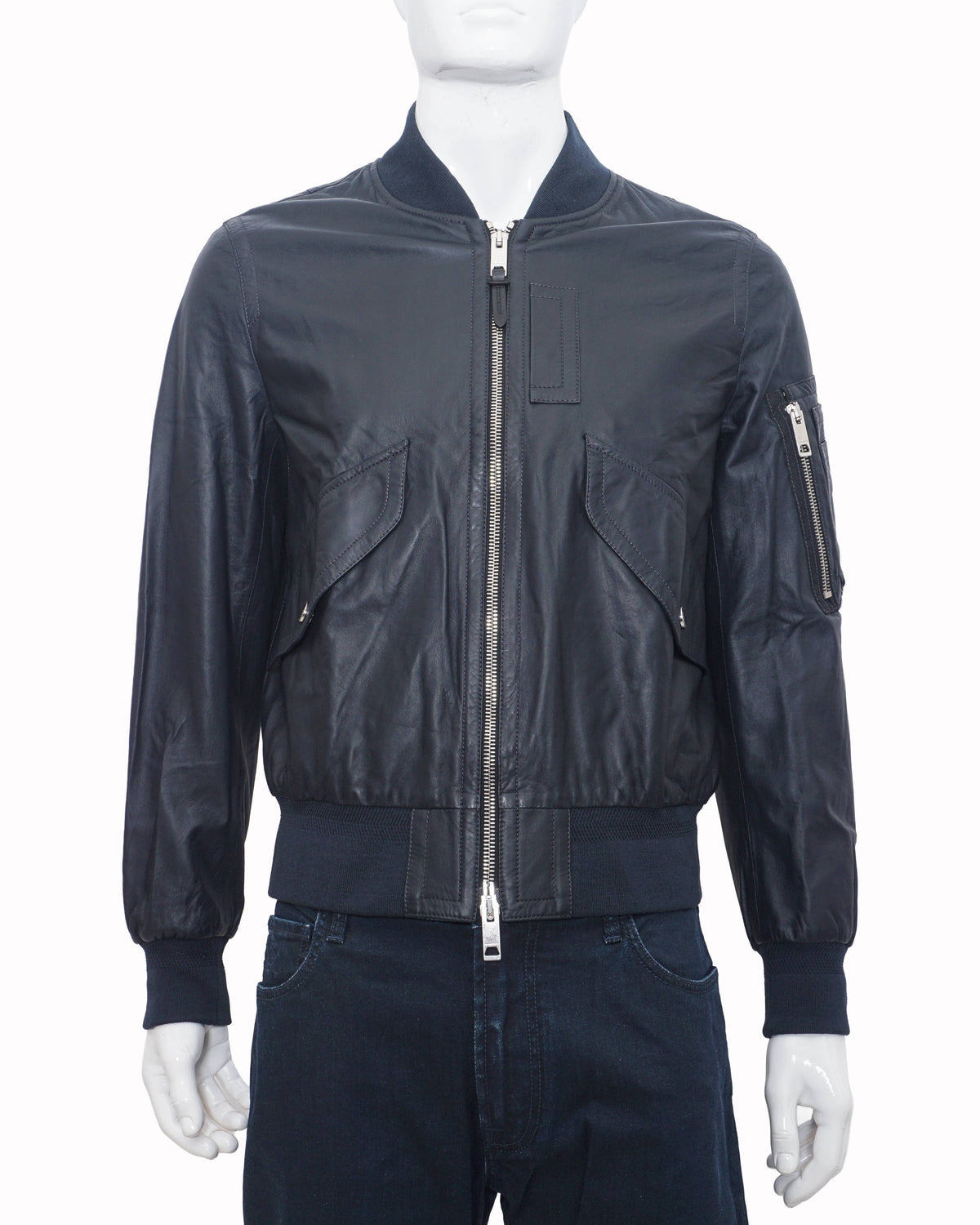 Burberry Men's Black Leather Pilot Bomber Jacket