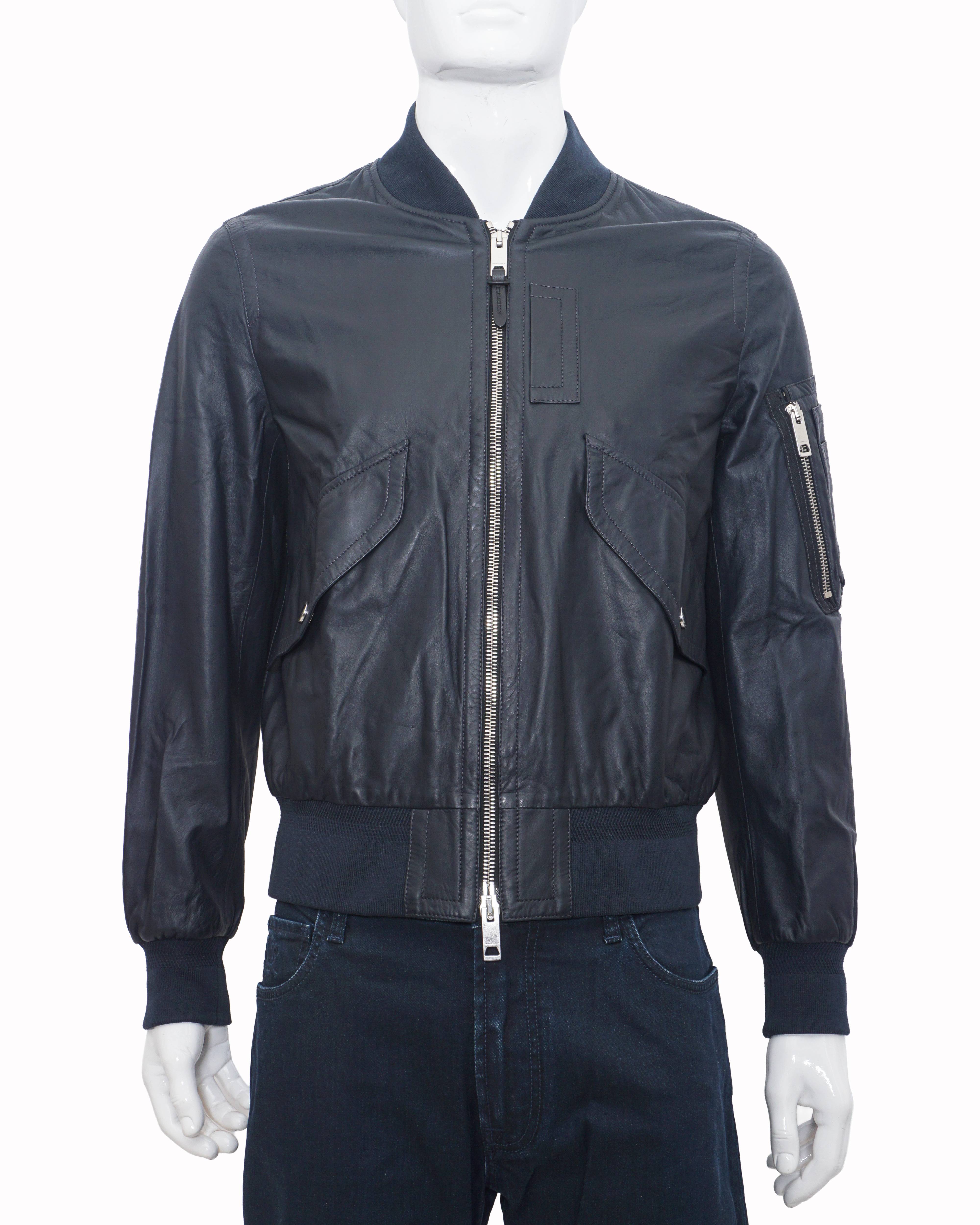 Burberry Men's Black Leather Pilot Bomber Jacket