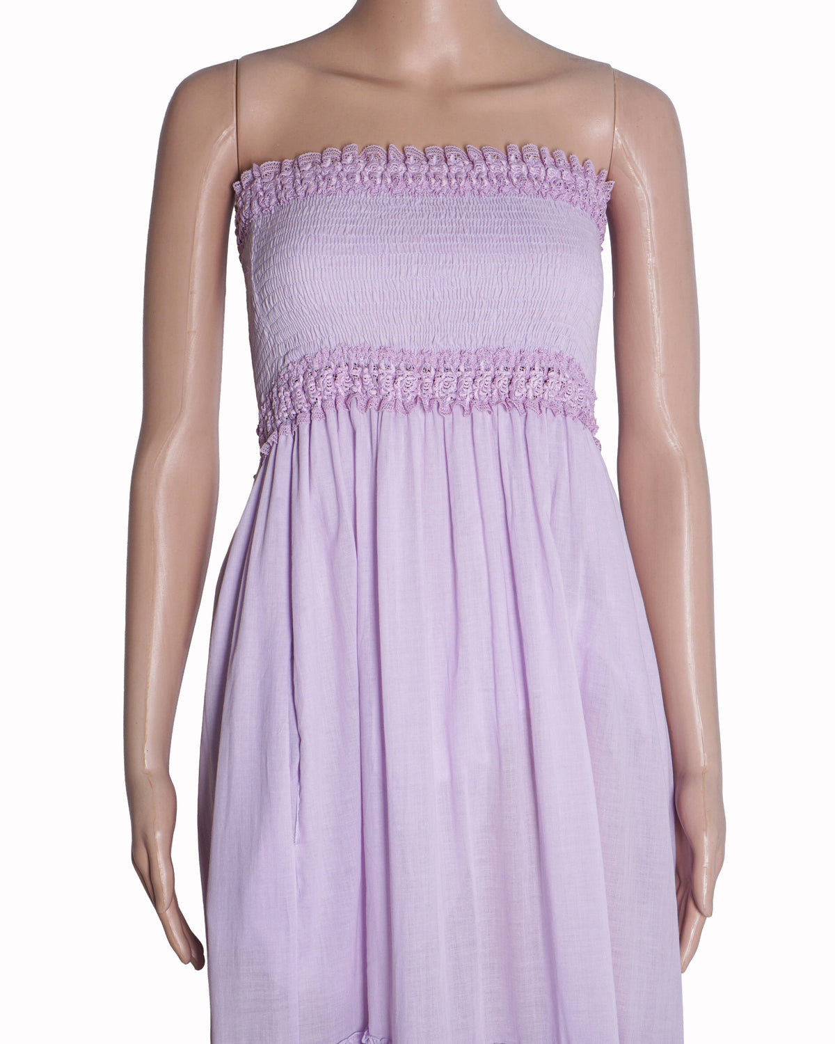 Charo Ruiz Ibiza Lavender Cotton Smocked Strapless Maxi Dress