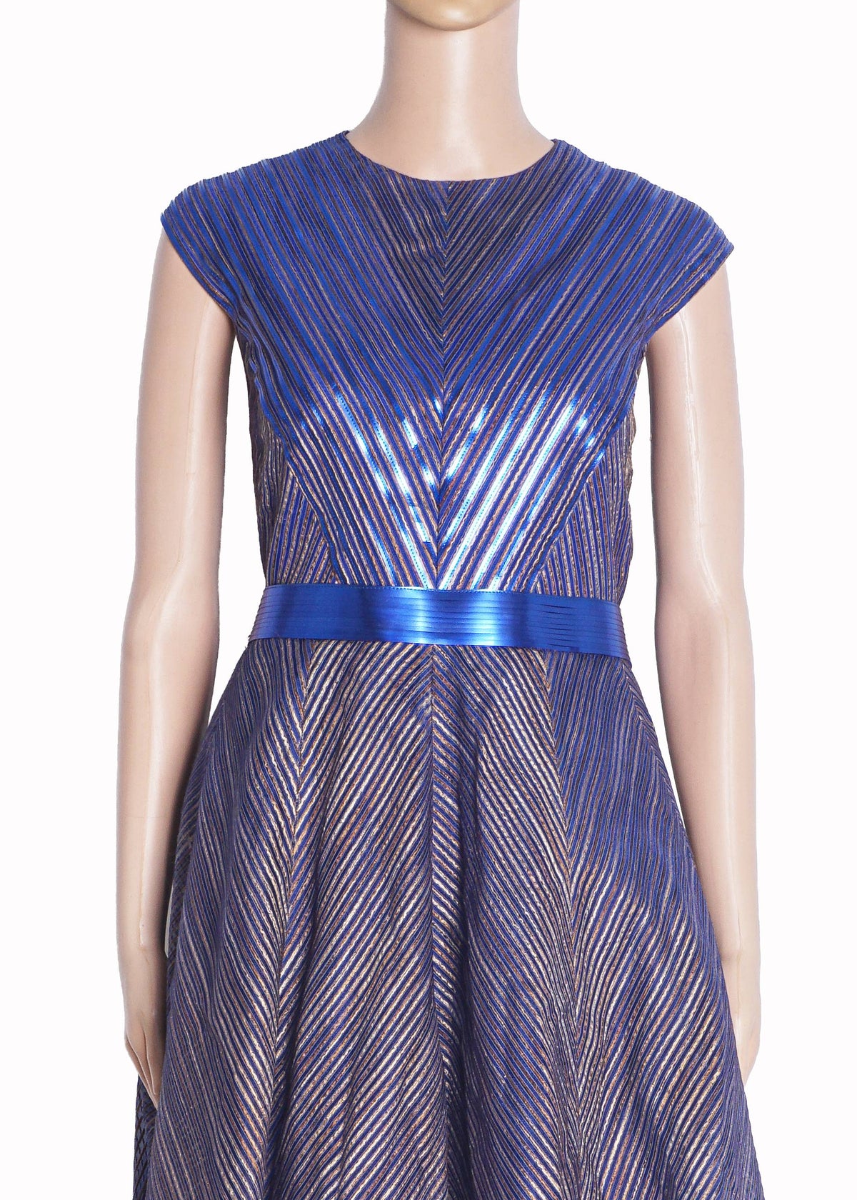 Amit Aggarwal Electric Blue Striped Structured Gown