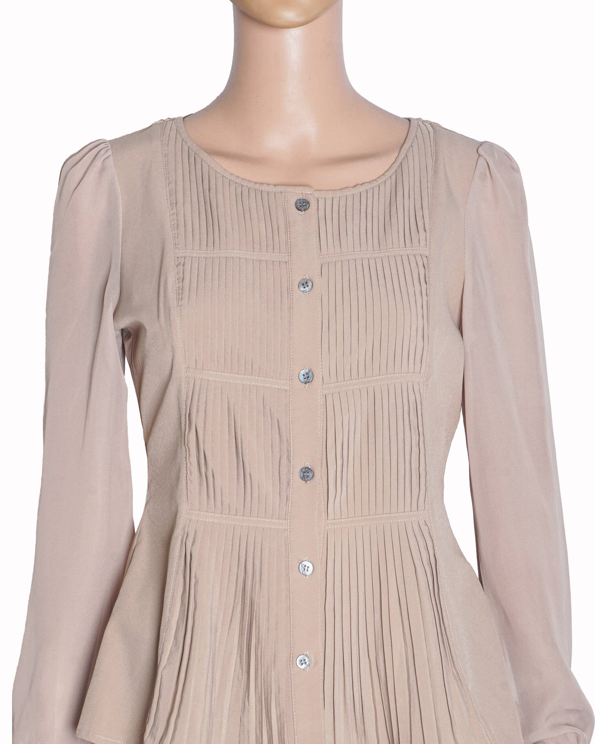 Burberry Beige Pintuck and Pleated Button-Down Top