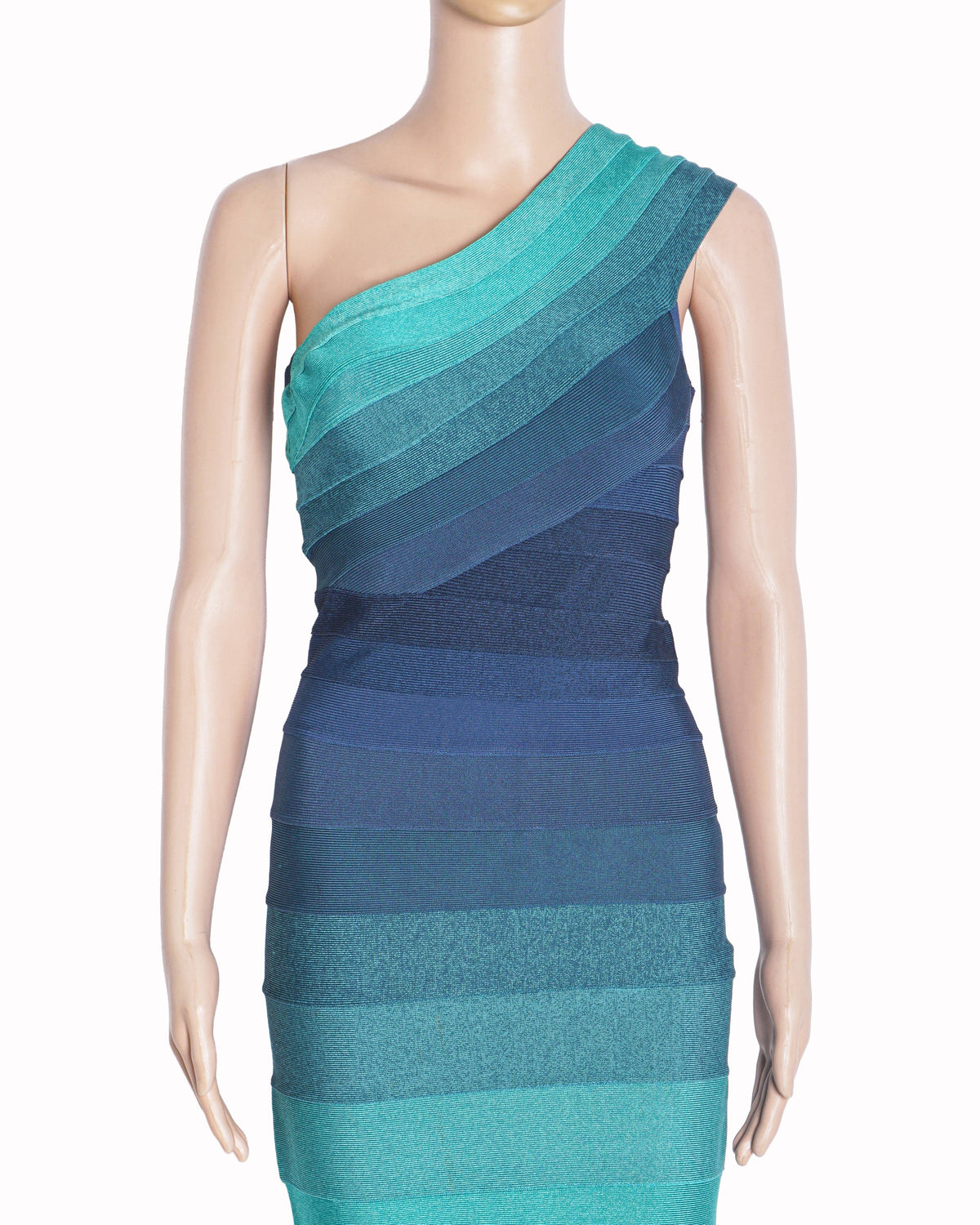 Hervé Léger Blue Ombre One-Shoulder Bandage Dress