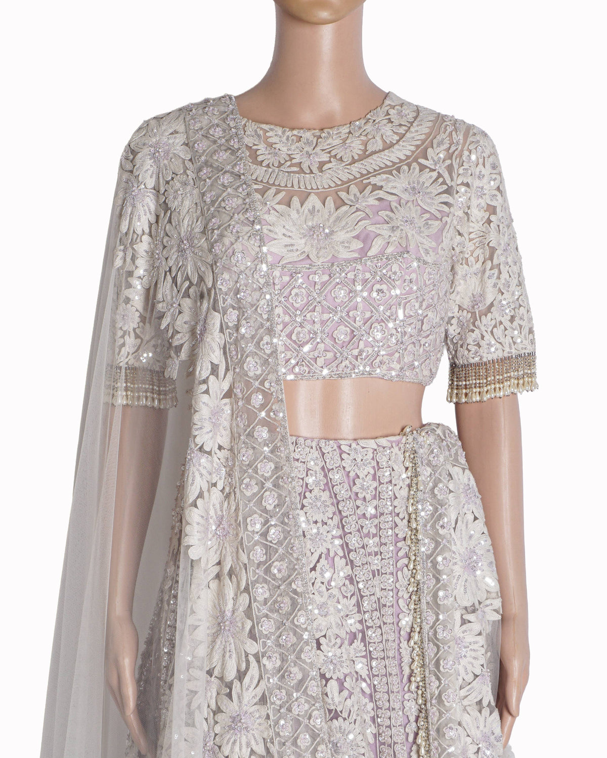 Manish Malhotra Lavender/Ivory Sequined Embroidered Lehenga Set