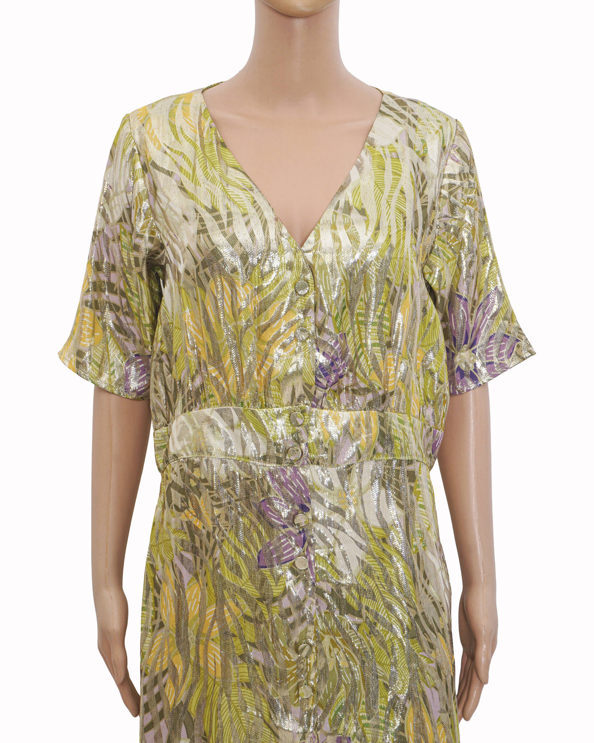Hayley Menzies Lime Green Silk Metallic Print Midi Dress