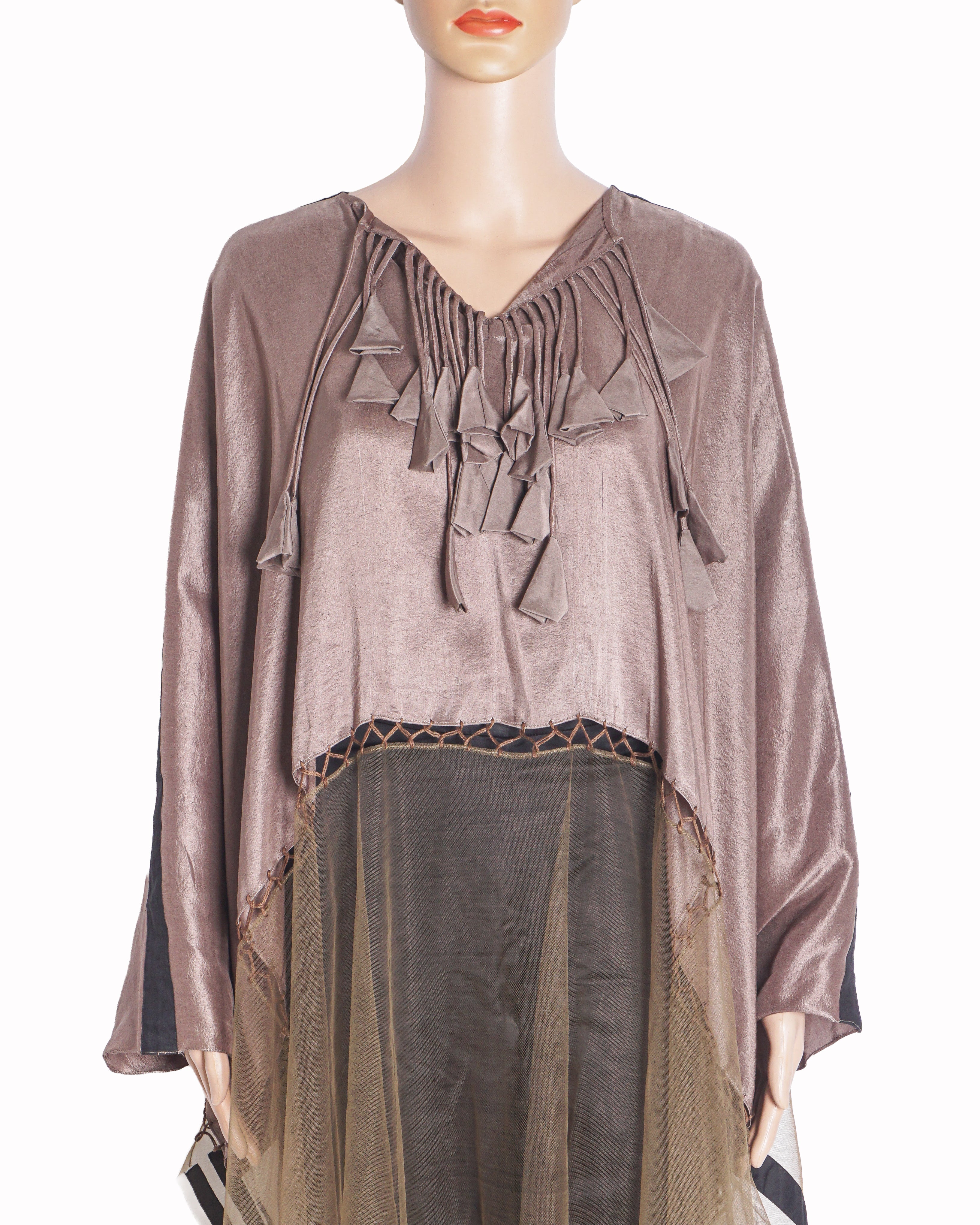 Anamika Khanna Brown & Olive Tasseled Silk Cape
