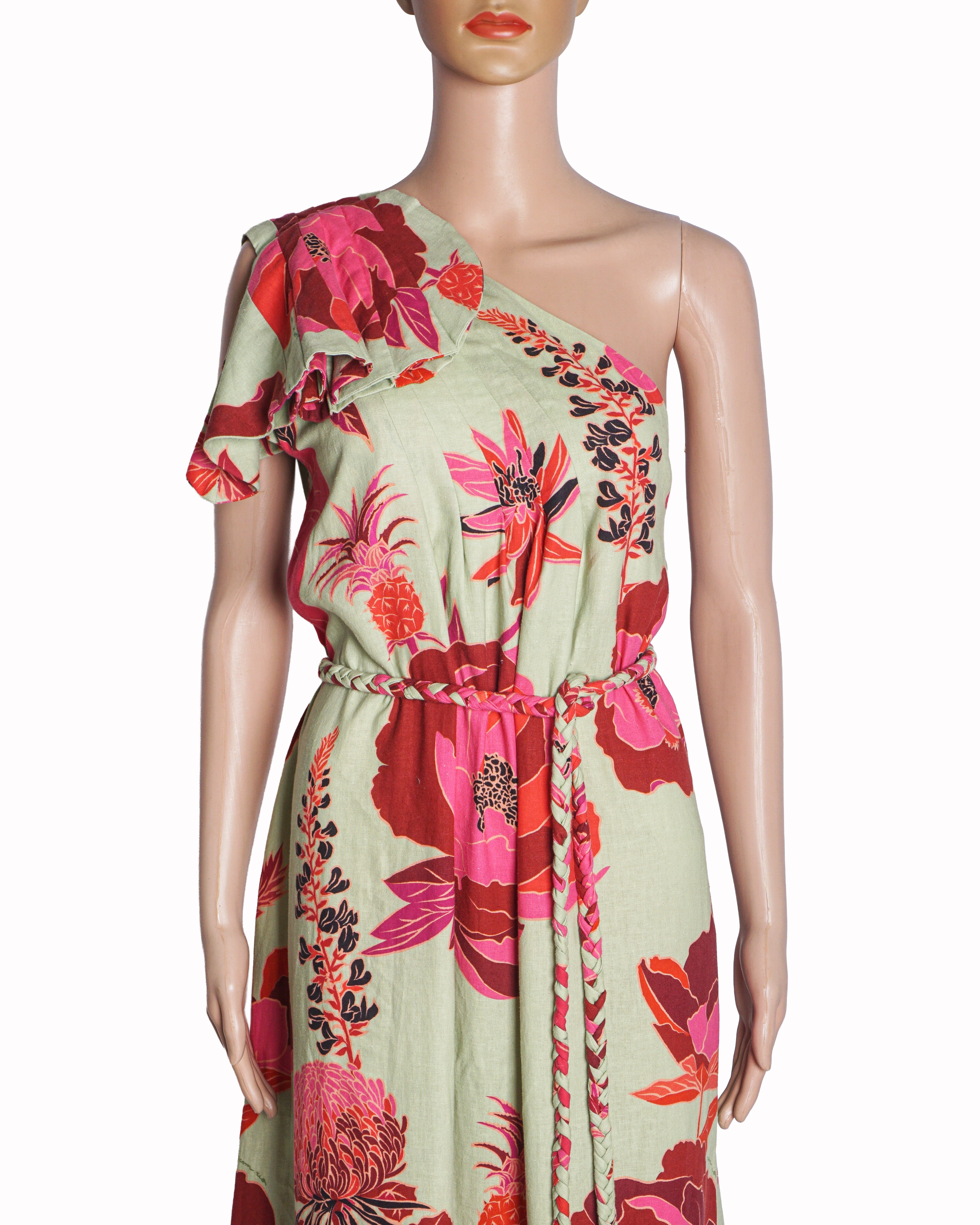 Farm Rio Green Fresh Garden One-Shoulder Maxi Dress