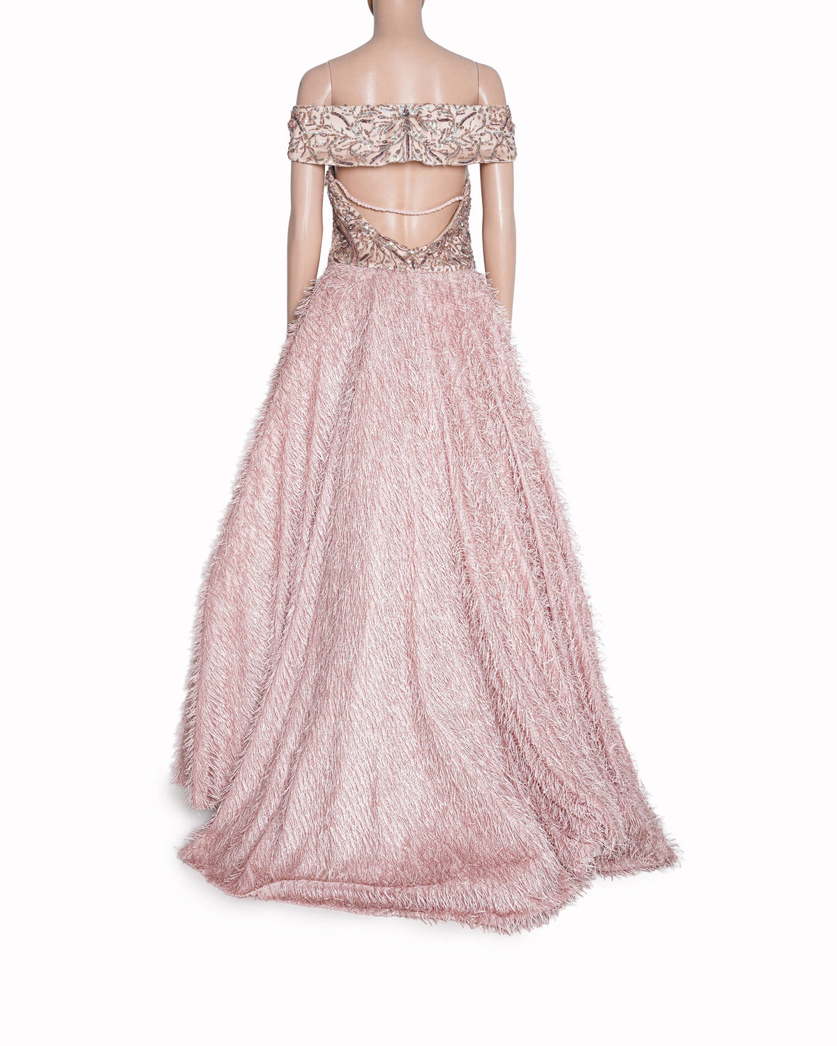 Dolly J Pink Textured Fringe Ball Gown