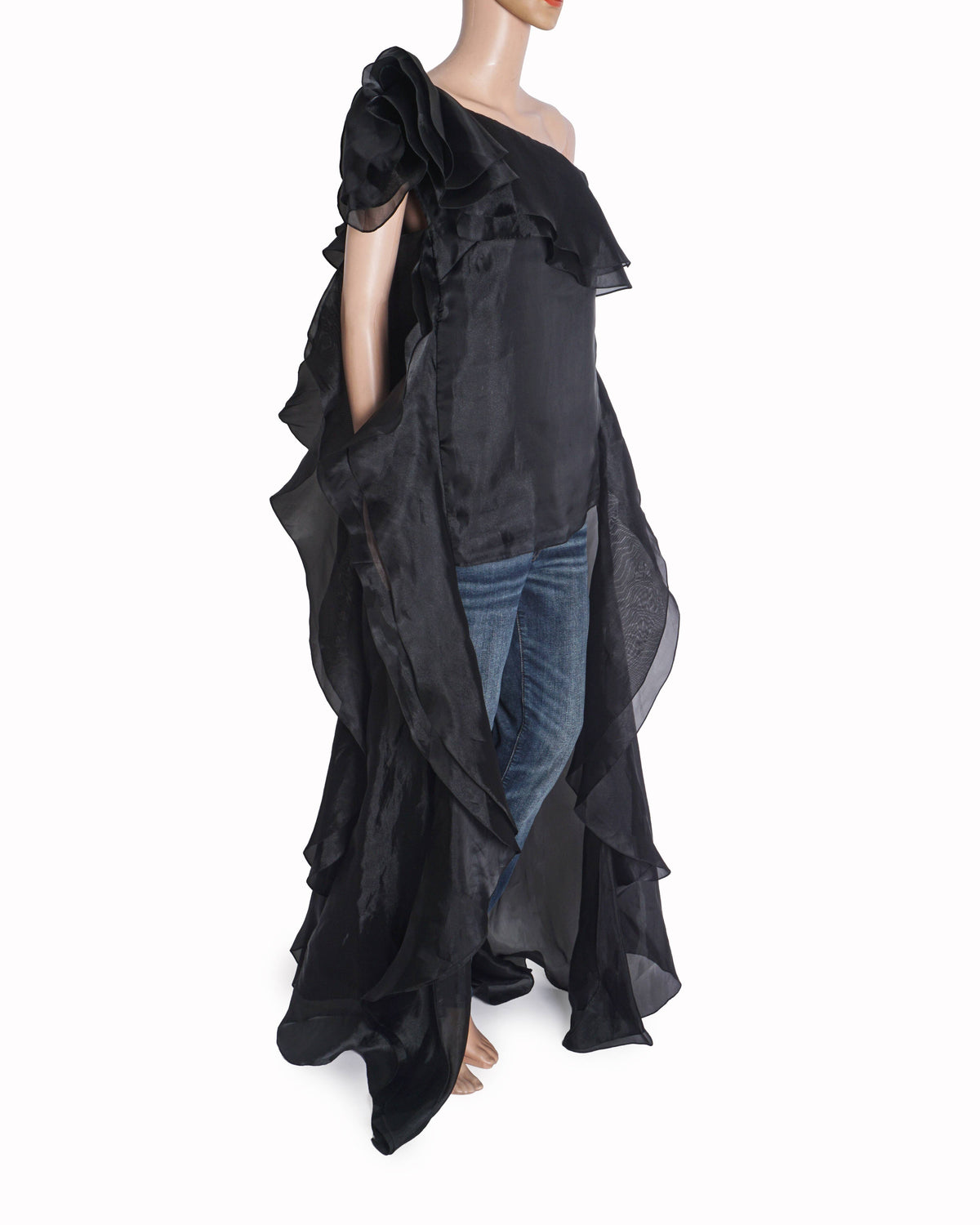 Gauri & Nainika Black Ruffle High-Low Organza Top
