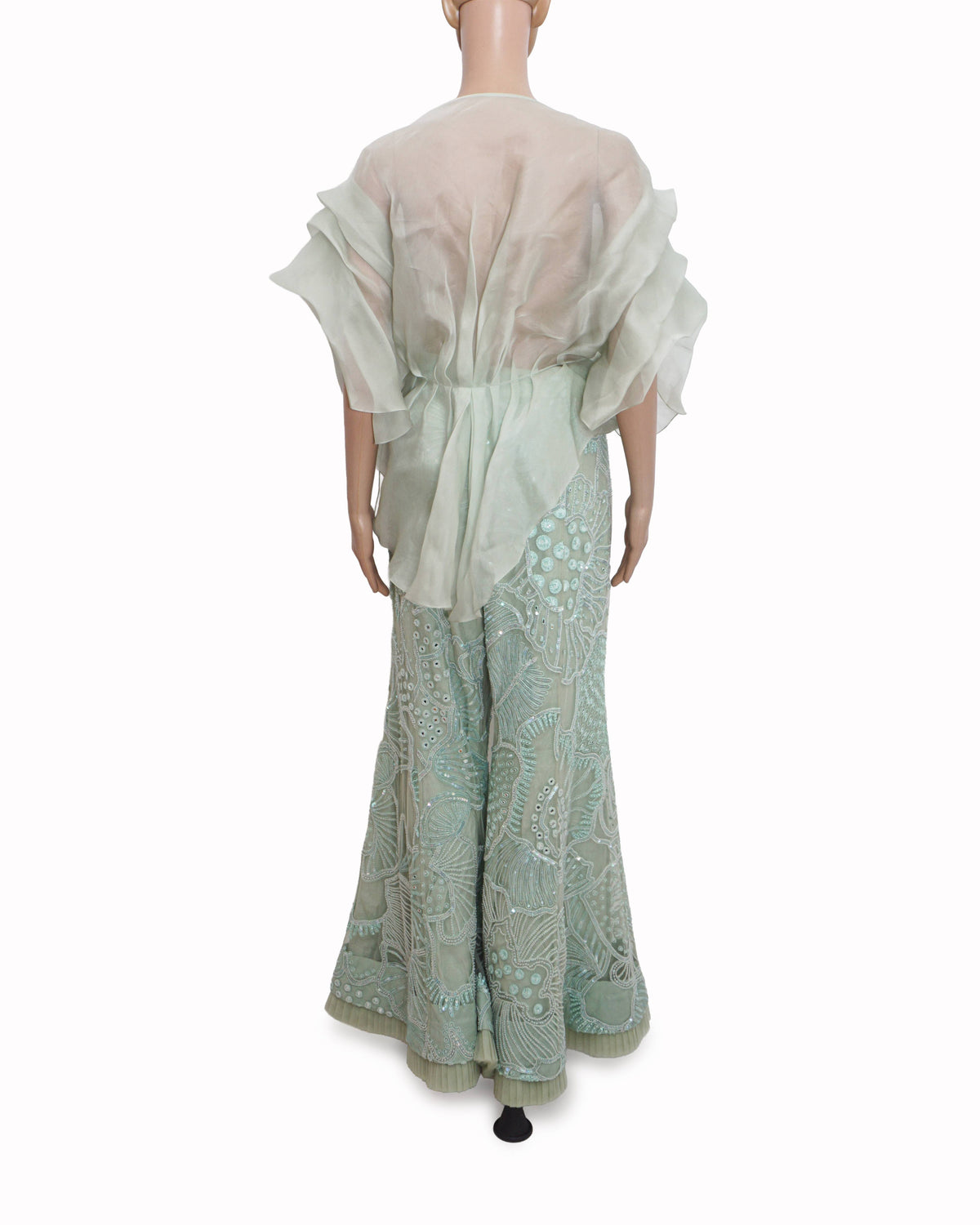 Mishru Mint Green Organza Tunic & Embroidered Flared Pant Set