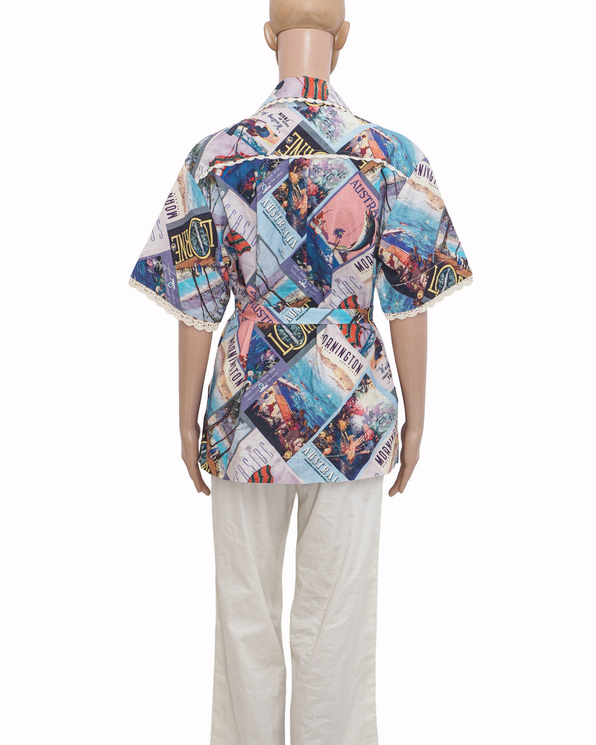 Zimmermann Postcard Print Lace Trim Ramie Belted Shirt