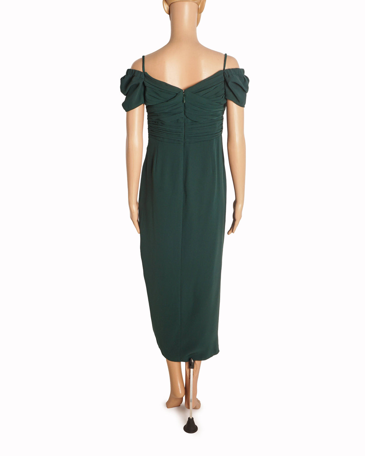 Self-Portrait Dark Green Sweetheart Ruched Twill Midi Dress